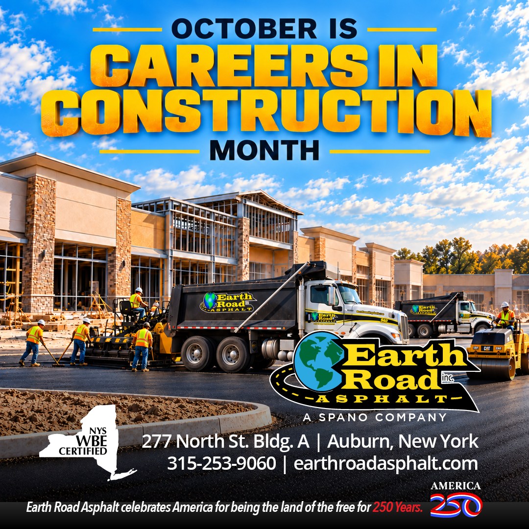 October is Careers in Construction Month — a time to recognize the hardworking men and women who build, pave and strengthen the communities we call home.
At Earth Road Asphalt, we’re proud to be part of an industry that offers rewarding careers, skilled trades and opportunities to build something that lasts.
Here’s to the crews who keep Central New York moving — one road, driveway and project at a time.
#CareersInConstructionMonth #CareersInConstruction #ConstructionCareers #EarthRoadAsphalt #Paving #Asphalt #SkilledTrades #ConstructionIndustry #CentralNewYork #CNY #AuburnNY #WBE