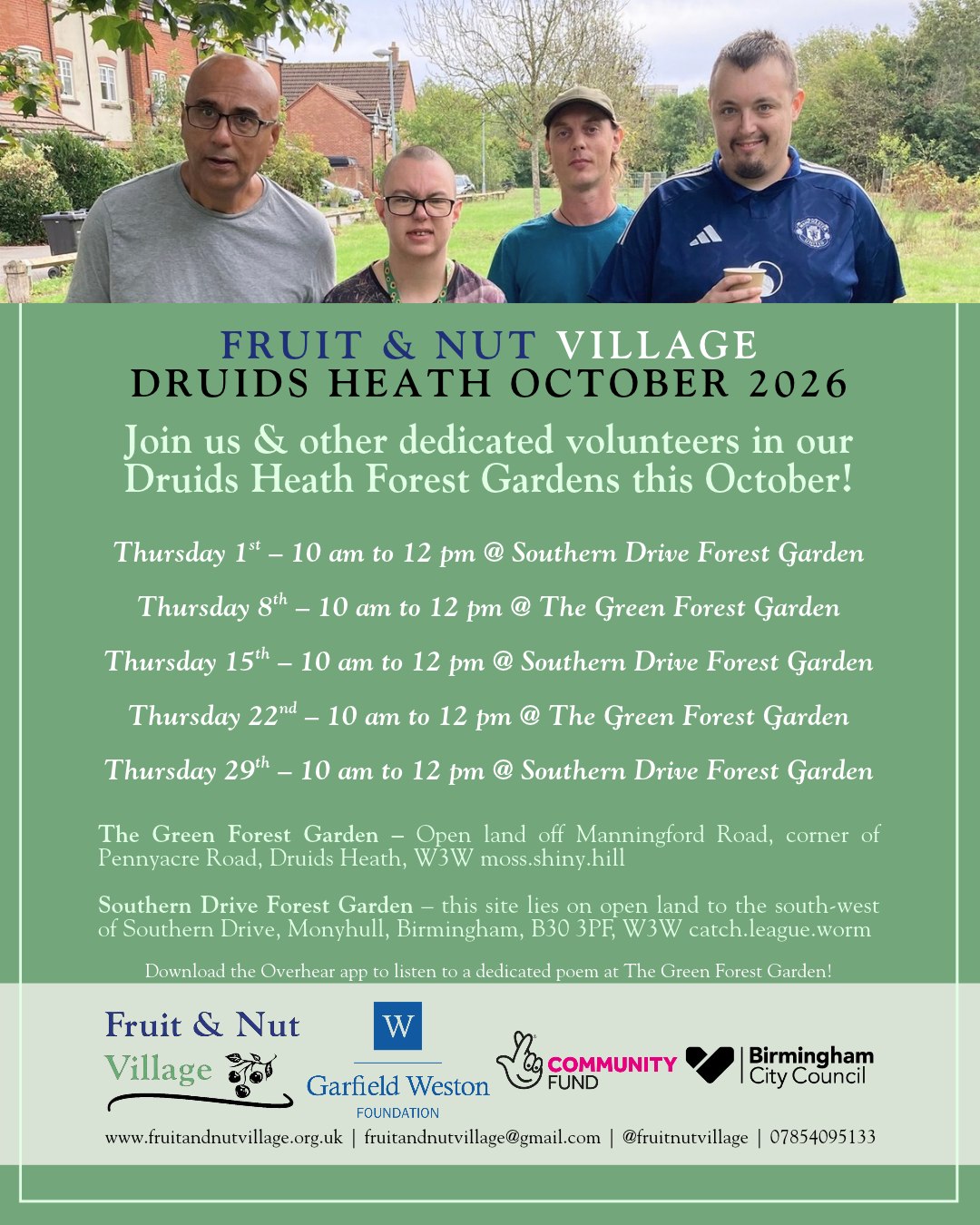 Join us in October in Druids Heath, Balsall Heath, and Billesley!