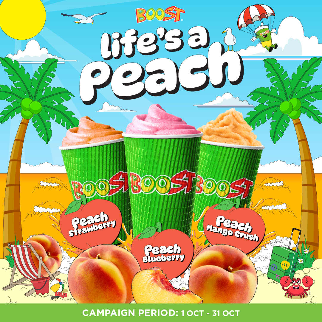 Peach meets beach, and we're here for it! 🏝️🍑
Boost is pulling up with blends that are gonna make every day feel like a beach day! And trust, this peachy lineup will take over your October like a wave you didn't see coming… 😎🌊
C’mon, your next obsession is waiting for you on the shores of Boost. Get 'em now!!
📍Ground Floor, Lot G54F
#boostjuicethespring