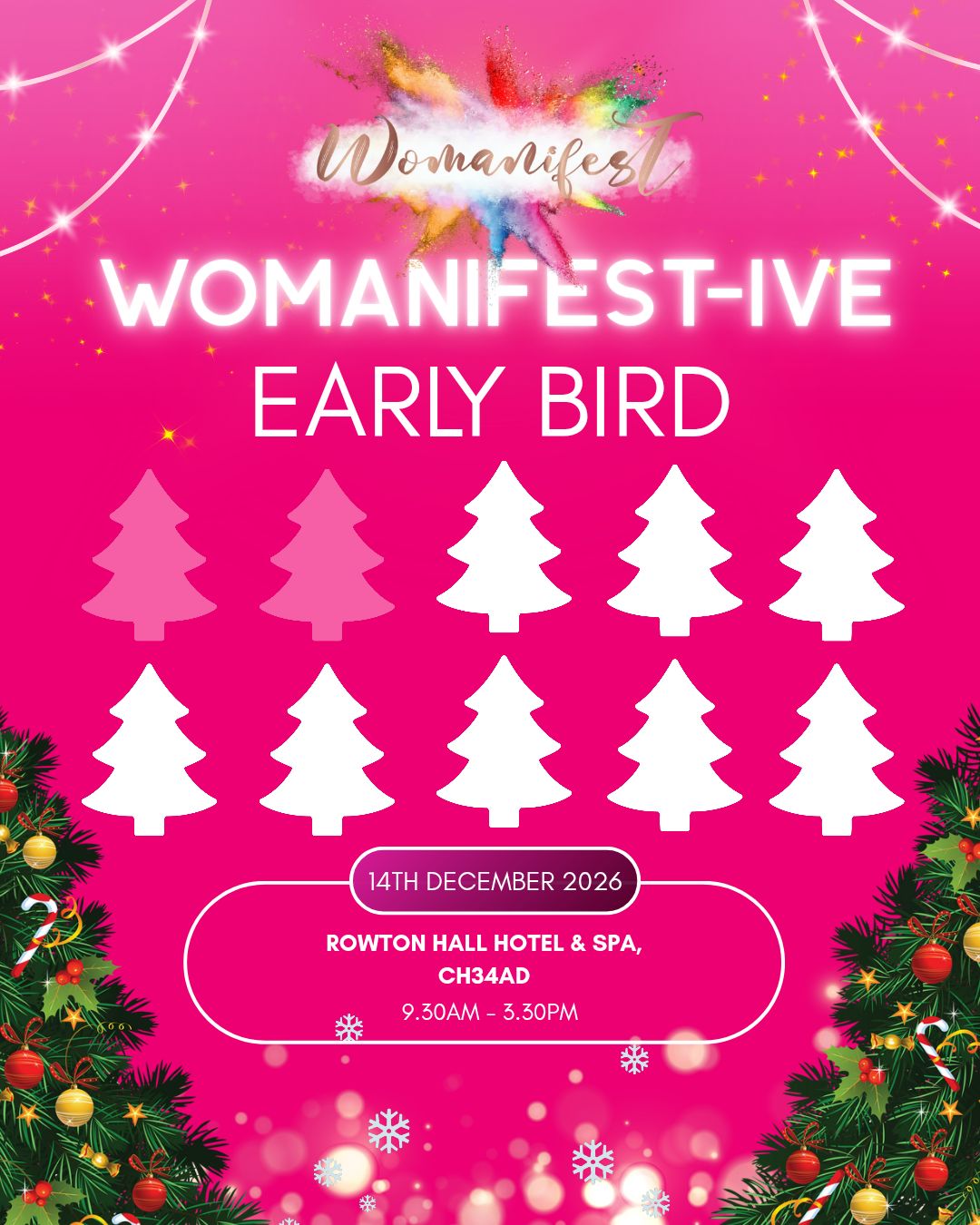 8 early bird tickets left...
Grab your glitter and festive cheer and come and join us at Womanifest-ive this year 🎄🎊
