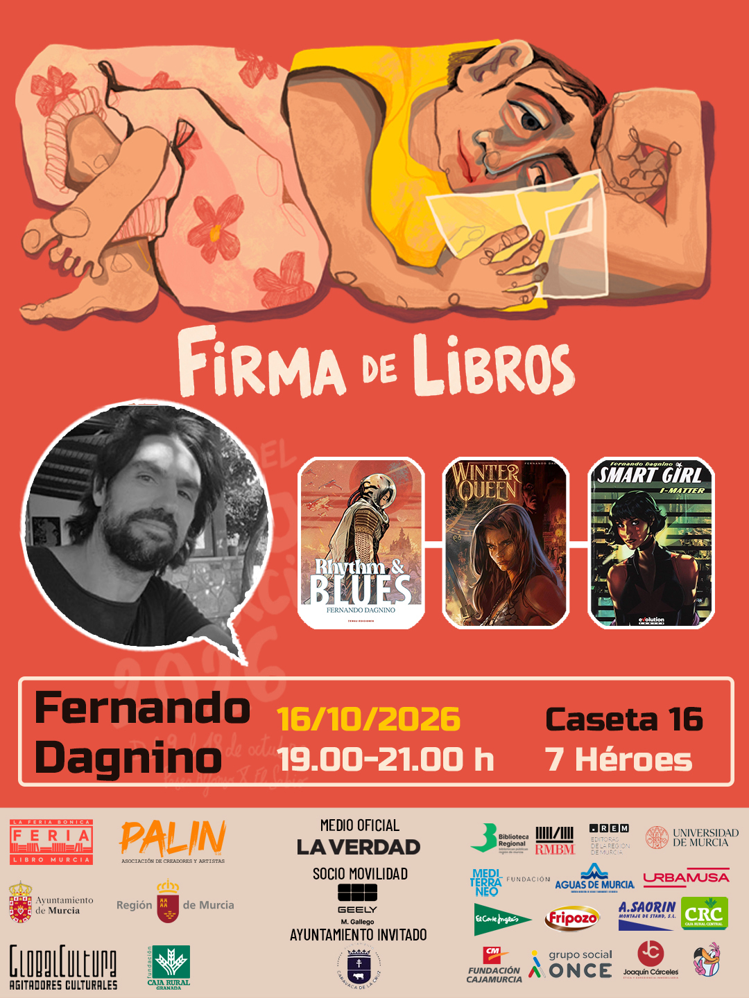 @fernandodagninoguerra también nos acompañará esta @flibromurcia , si quieres firmas con un dibujo ES-PEC-TA-CU-LAR, ve reservando tu ejemplar y apunta la fecha!
Viernes 16 de Octubre, de 19:00 a 21:00
Pásate por la caseta 16 de #laferiabonica , las firmas más chulas de toda la feria!
#7heroes #murcia #feriadellibro #murciacultural