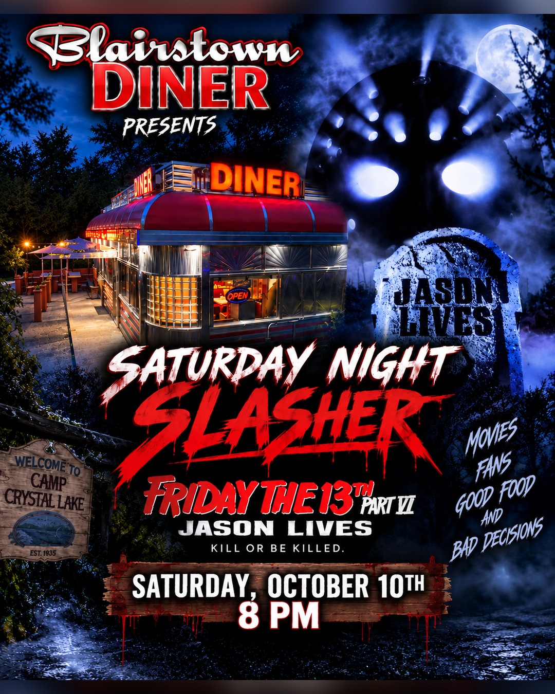 Thank you, campers 🖤
What a night. Saturday Night Slasher + the Veterans photo fundraiser — you showed up for Jason and for the Veteran Support Alliance.
More October still cooking. Stay tuned.