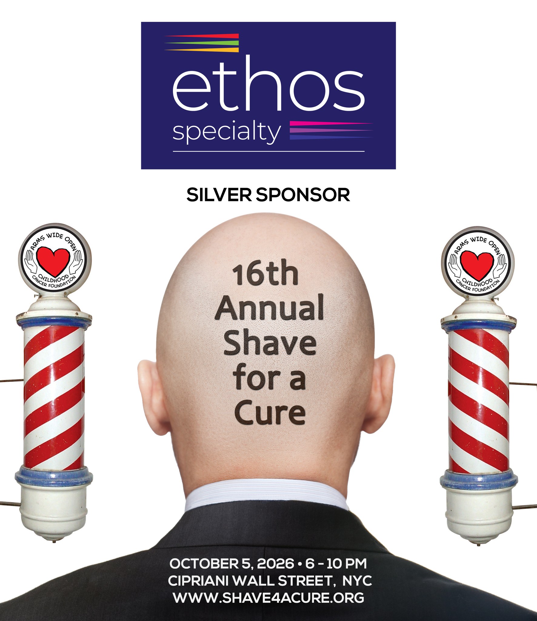 Special thanks to Ethos Specialty for supporting children with cancer as a Silver Sponsor of the 16th Annual Shave for a Cure!
We've outgrown several of our past venues and are excited to bring this year's event to the fabulous Cipriani Wall Street!
📅 Monday, October 5, 2026
🕕 6:00 - 10:00 PM
📍 Cipriani Wall Street, 55 Wall Street, New York, NY 10005
Tickets are on sale now!
To become a sponsor, a Shavee, or to buy tickets, please visit:
www.shave4acure.org
Proceeds benefit the Arms Wide Open Childhood Cancer Foundation.
About Ethos Specialty:
Ethos Specialty, a Bishop Street Underwriters Company, partners with brokers and carriers to deliver tailored underwriting solutions in transactional liability, including Reps & Warranties and Tax insurance, and beyond. By combining the independence of the Ethos Specialty platform with the resources of a dynamic global (re)insurer, they can create tremendous value for their brokers and capital partners.