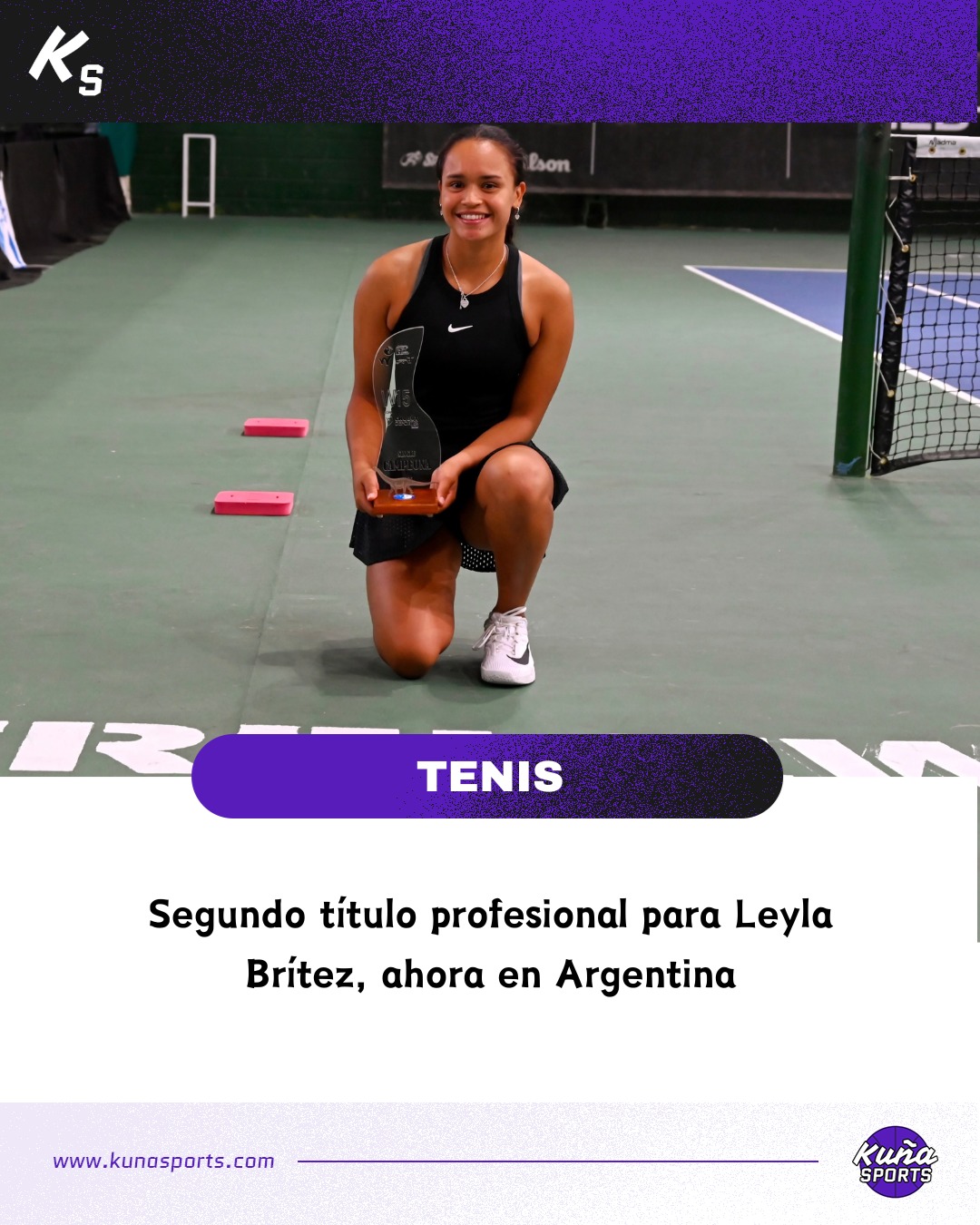 ¡Un inicio imbatible!😎
🎾Leyla Brítez Risso llegó con todo al tenis profesional y para ser protagonista: disputó su segundo torneo y nuevamente fue campeona.
🏆Tras celebrar en el ITF W15 de Saõ Luis, Brasil, esta vez festejó en el ITF W15 de Trelew, Argentina.
✅En la gran final del singles, la paraguaya venció por doble 6-4 a la mexicana Sofía Sánchez.
🥈En dobles también subió al podio, quedándose con el vicecampeonato.
👏🏻¡Felicitaciones Leyla!
#KuñaSports💜