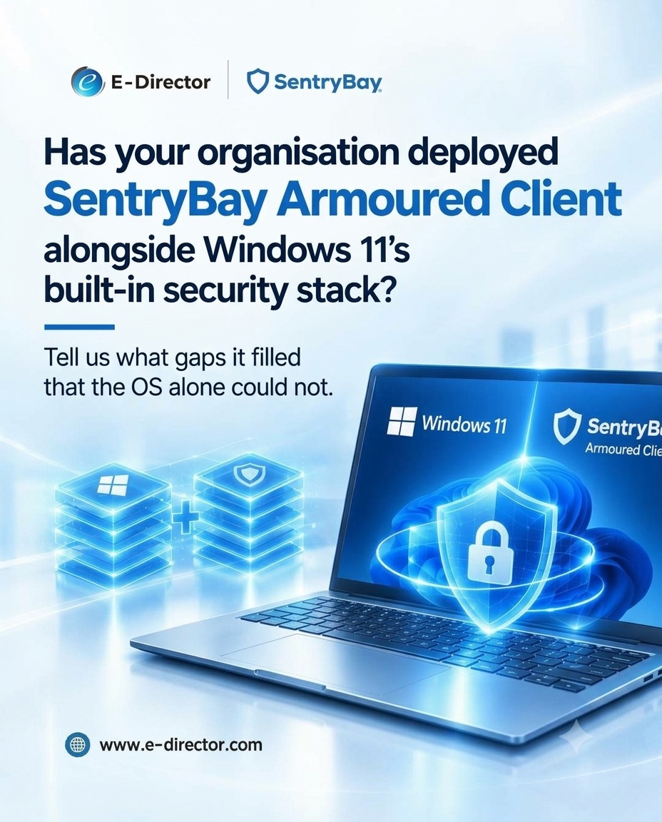 Has your organisation deployed SentryBay Armoured Client alongside Windows 11's built-in security stack?
Windows 11 delivers a strong security foundation, but complex enterprise environments often surface gaps that the OS alone cannot close. SentryBay Armoured Client is designed to address exactly those spaces, layering targeted protection on top of what Windows 11 already provides.
We want to hear from the professionals managing and deploying these solutions across global and multinational environments:
- What specific gaps did SentryBay Armoured Client fill that Windows 11 could not?
- How did the combined stack perform under real operational conditions?
- What would you advise other project and IT leaders evaluating this approach?
Your experience in the field is invaluable to the wider community. Share your insights in the comments, and if you are currently evaluating SentryBay Armoured Client for your Windows 11 environment and would like expert guidance on deployment and integration, contact us to discuss your requirements.
https://www.e-director.com/
#ProjectManagement #GlobalBusiness #MultinationalProjects #ProjectLeadership #InternationalProjects #EDirector #GlobalEDirector