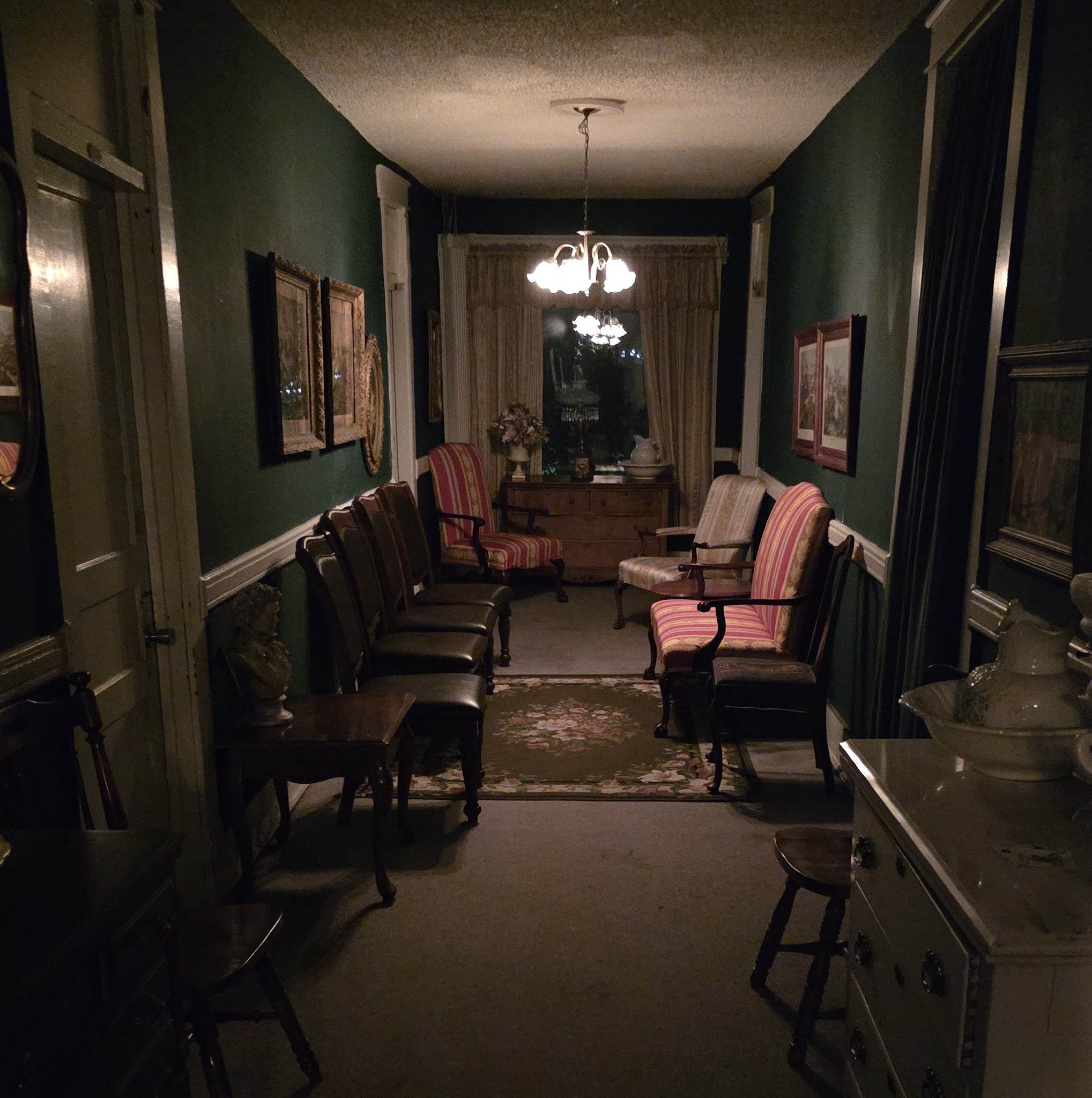 All is quiet, except for the ghosts in the Green Hallway at the Thomas House. How was your night?