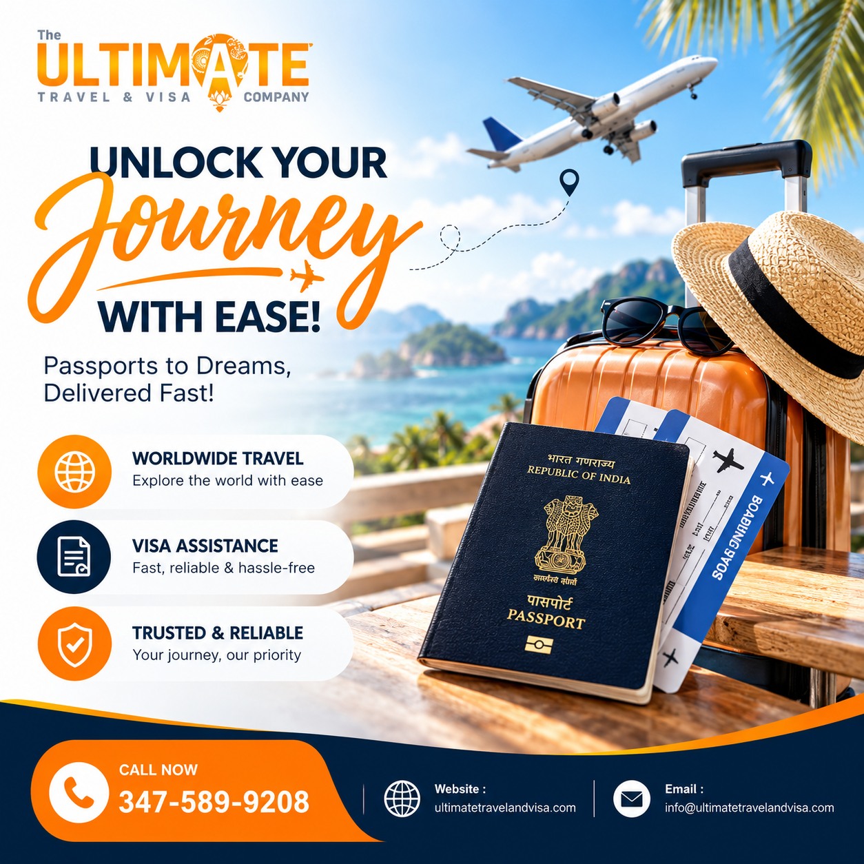 Unlock your journey with ease. From passport support to visa assistance and worldwide travel guidance, The Ultimate Travel & Visa Company helps make every step simple, fast, and reliable.
Call now: 347-589-9208
Visit: https://www.ultimatetravelandvisa.com/
#UltimateTravelAndVisa #TravelServices #VisaAssistance #PassportSupport #TravelPlanning #WorldwideTravel #VisaHelp #HassleFreeTravel #TravelAgency #TravelExperts #PlanYourTrip #TravelMadeEasy