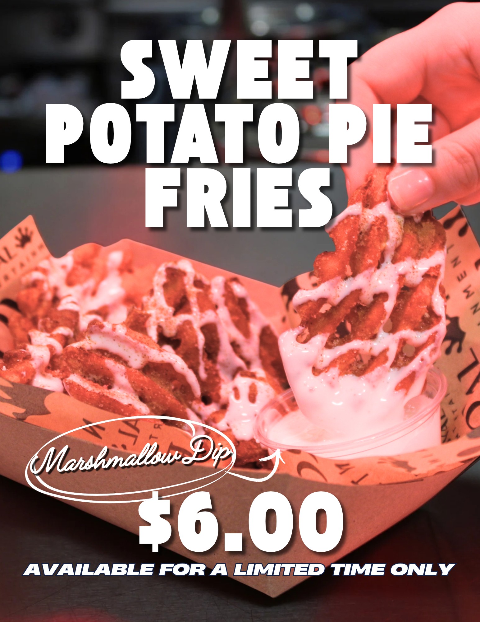Make sure to try our NEW Royal CafΓ© Special, an order of Sweet Potato Pie Fries! π
Enjoy a basket of delicious Sweet Potato Fries along with our specialty Marshmallow Dip! π³
They are only $6.00 and available for a limited time! π