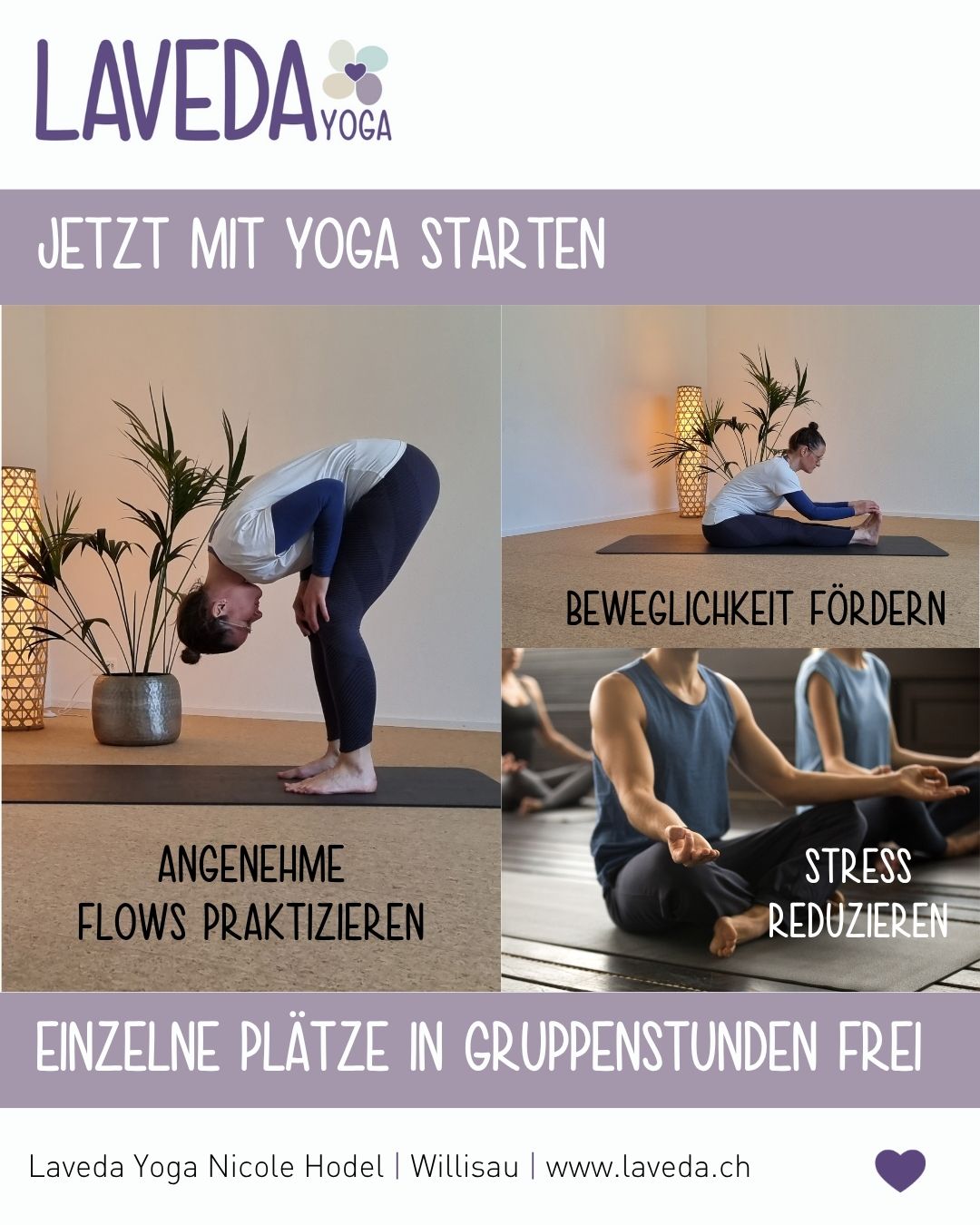 💜 Vielleicht beginnt es genau hier
«Wenn ich mehr Zeit habe.»
«Wenn es ruhiger wird.»
«Wenn ich beweglicher bin.»
Manchmal schieben wir das, was uns guttun könnte, auf einen späteren Moment. Dabei darf ein Anfang ganz klein sein: die Matte ausrollen, den eigenen Atem wahrnehmen, eine erste Bewegung ausprobieren.
Du darfst so beginnen, wie du heute bist.
In meinen Gruppenstunden begleite ich dich mit angenehmen Bewegungsfolgen, Atemübungen und Momenten der Stille. Du bekommst Raum, deinen Körper kennenzulernen und herauszufinden, was dir guttut.
🌿 In Willisau sind einzelne Plätze frei – auch für deinen Einstieg.
👉 Schau auf meiner Website vorbei (Links in Bio) und melde dich bei mir. Ich freue mich auf dich.
#LavedaYoga #YogaWillisau #Willisau #Yoga #Viniyoga #Achtsamkeit #YogaMomente #ZeitFürMich