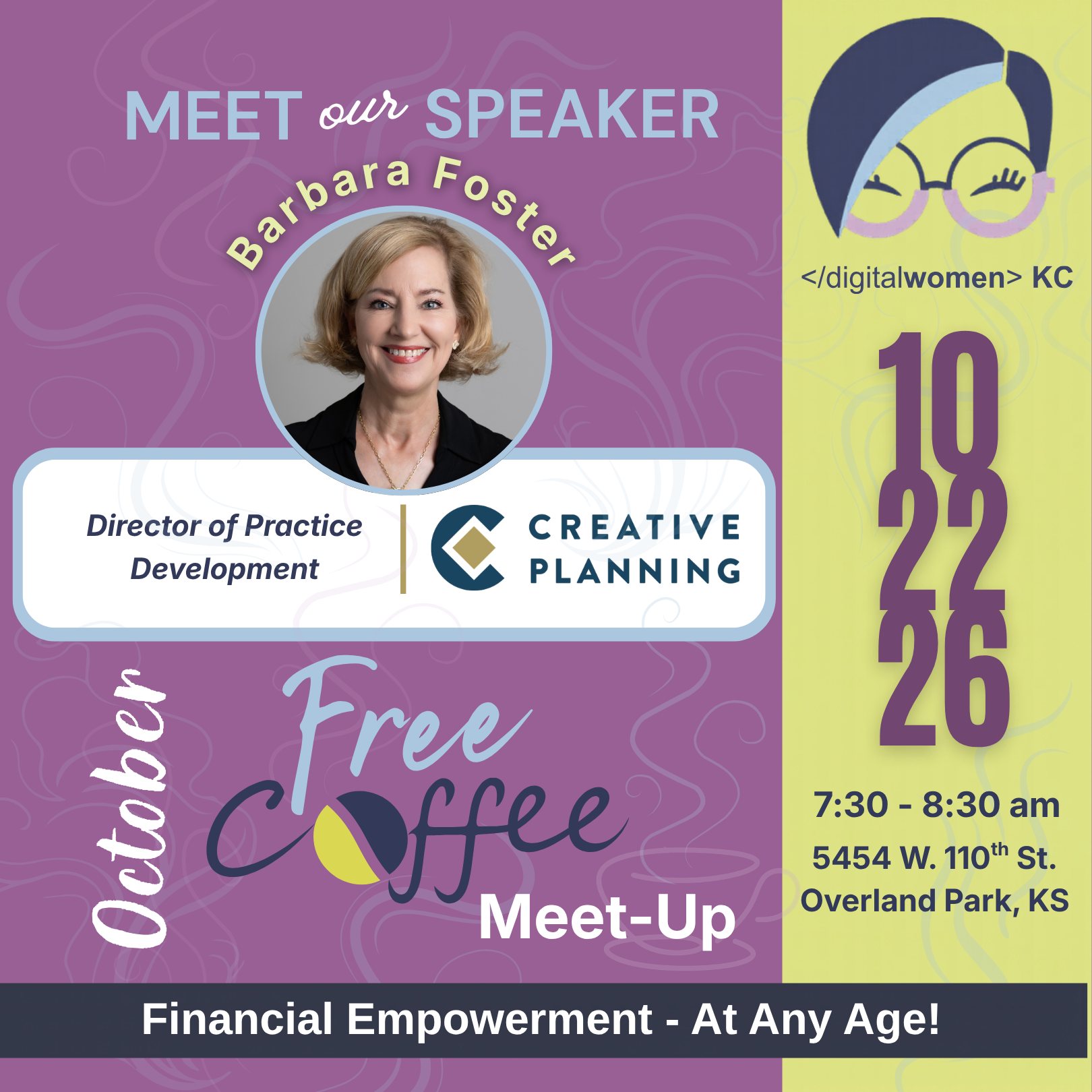 โ MEET OUR SPEAKER!
Weโre counting down to our ๐ข๐ฐ๐๐ผ๐ฏ๐ฒ๐ฟ ๐๐ฟ๐ฒ๐ฒ ๐๐ผ๐ณ๐ณ๐ฒ๐ฒ ๐ ๐ฒ๐ฒ๐-๐จ๐ฝ, featuring ๐๐ฎ๐ฟ๐ฏ๐ฎ๐ฟ๐ฎ ๐๐ผ๐๐๐ฒ๐ฟ, Director of Practice Development at Creative Planning!
Barbara will be talking with us about โจ Financial Empowerment at Any Age! โจ
RSVP now - less than 10 spots left!
๐ https://www.digitalwomenkansascity.org/events-1/octcoffeefinances
#DigitalWomenKC #DWKC #FinancialEmpowerment #WomenAndMoney #WomenInBusiness #KCNetworking