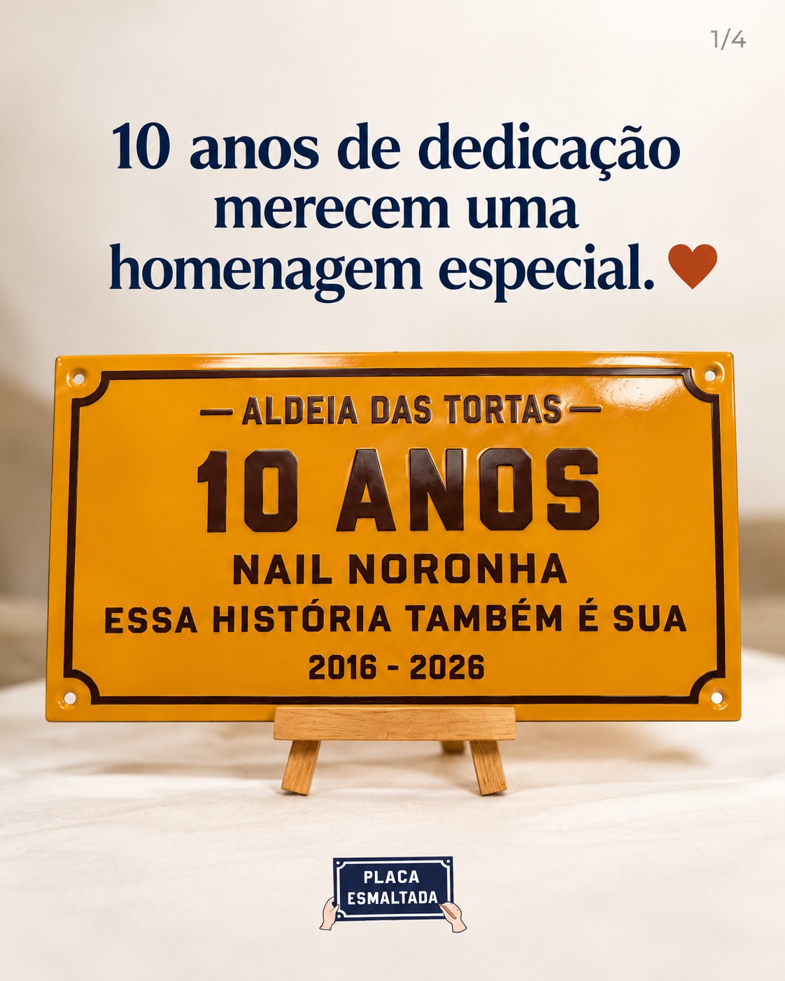 Uma história de dedicação merece ser lembrada de um jeito especial. ❤️
A Aldeia das Tortas homenageou Nail Noronha pelos seus 10 anos de trajetória na empresa, de 2016 a 2026, com uma peça feita para eternizar esse reconhecimento.
A Placa Esmaltada teve a honra de transformar esse momento em uma placa personalizada, criada para guardar uma história de compromisso, gratidão e carinho.
E além de placas decorativas e personalizadas, também realizamos placas de homenagem para empresas, colaboradores, aniversários de carreira, reconhecimentos e momentos especiais.
Porque mais do que identificar, uma placa também pode contar histórias. ✨
#PlacaEsmaltada #HomenagemEspecial #PlacaDeHomenagem #Reconhecimento #PlacaPersonalizada