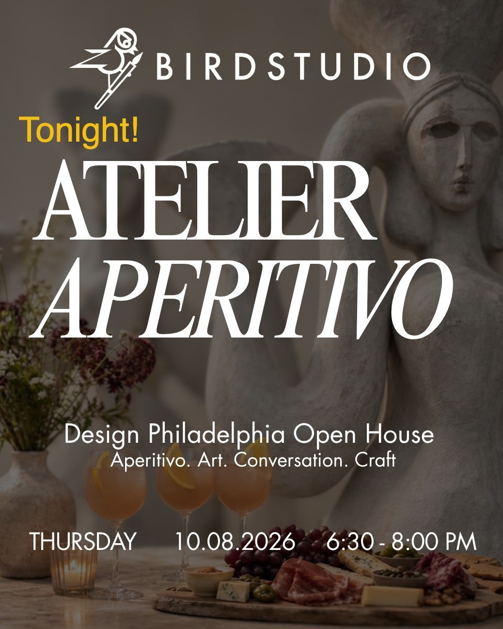 🥂TONIGHT! Come see what happens behind the finished work.🖌
Bird Studio is opening the doors to our working atelier for an evening of aperitivo, art, and conversation as part of @designphilly annual festival.
Whether you're looking for inspiration or your next project collaborator, we invite you to meet the artists and craftspeople behind the work, see our process up close, and connect with other designers and creators.✨
Sculpture. Plaster. Painting. Bespoke finishes. Works in progress.
address in comments...