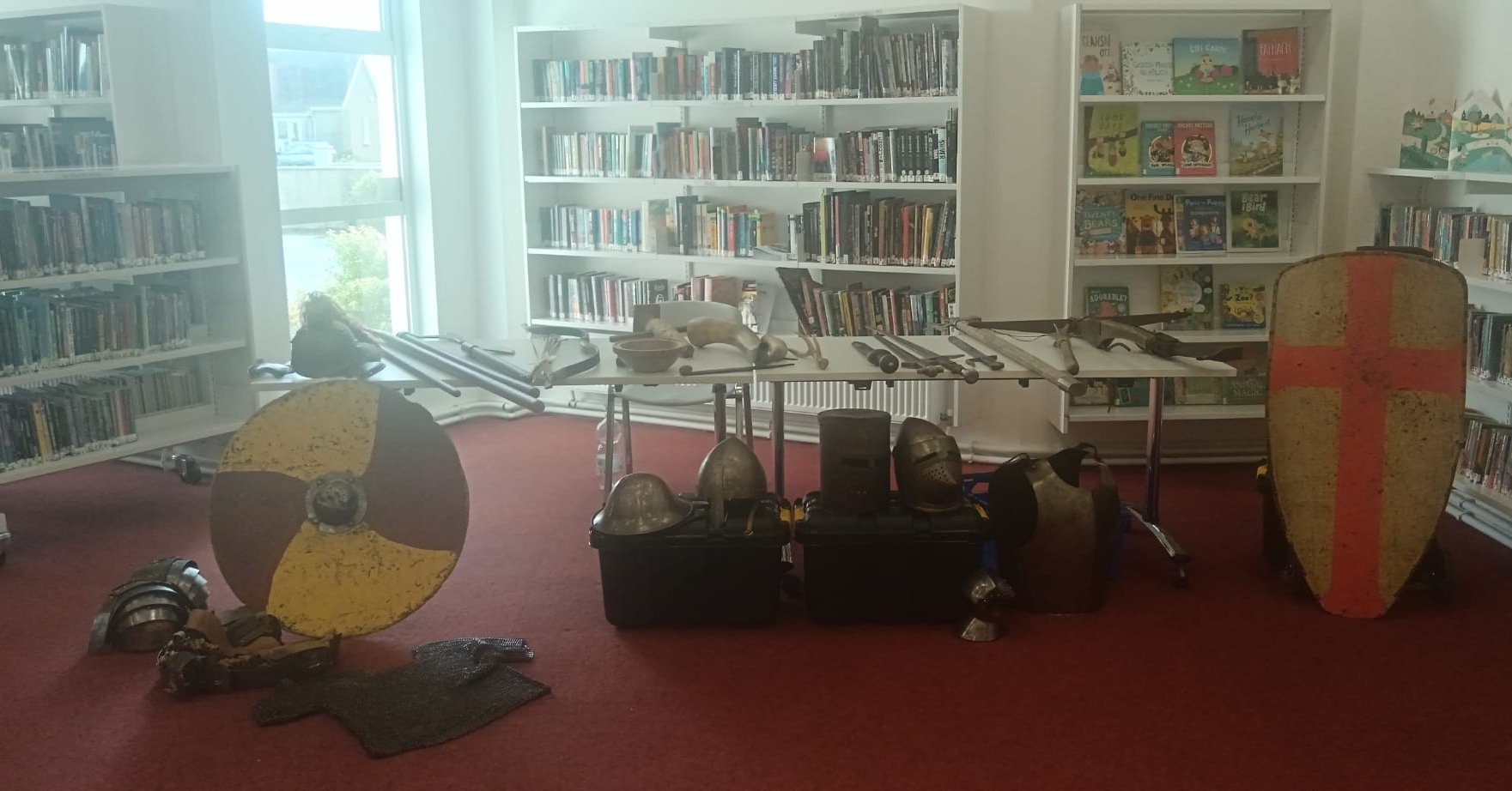 The set-up for my first show for Children's Book Festival this year.
Thank you @limericklibraries and Newcastle West Library for having me. #history #library #medieval #vikings #knights