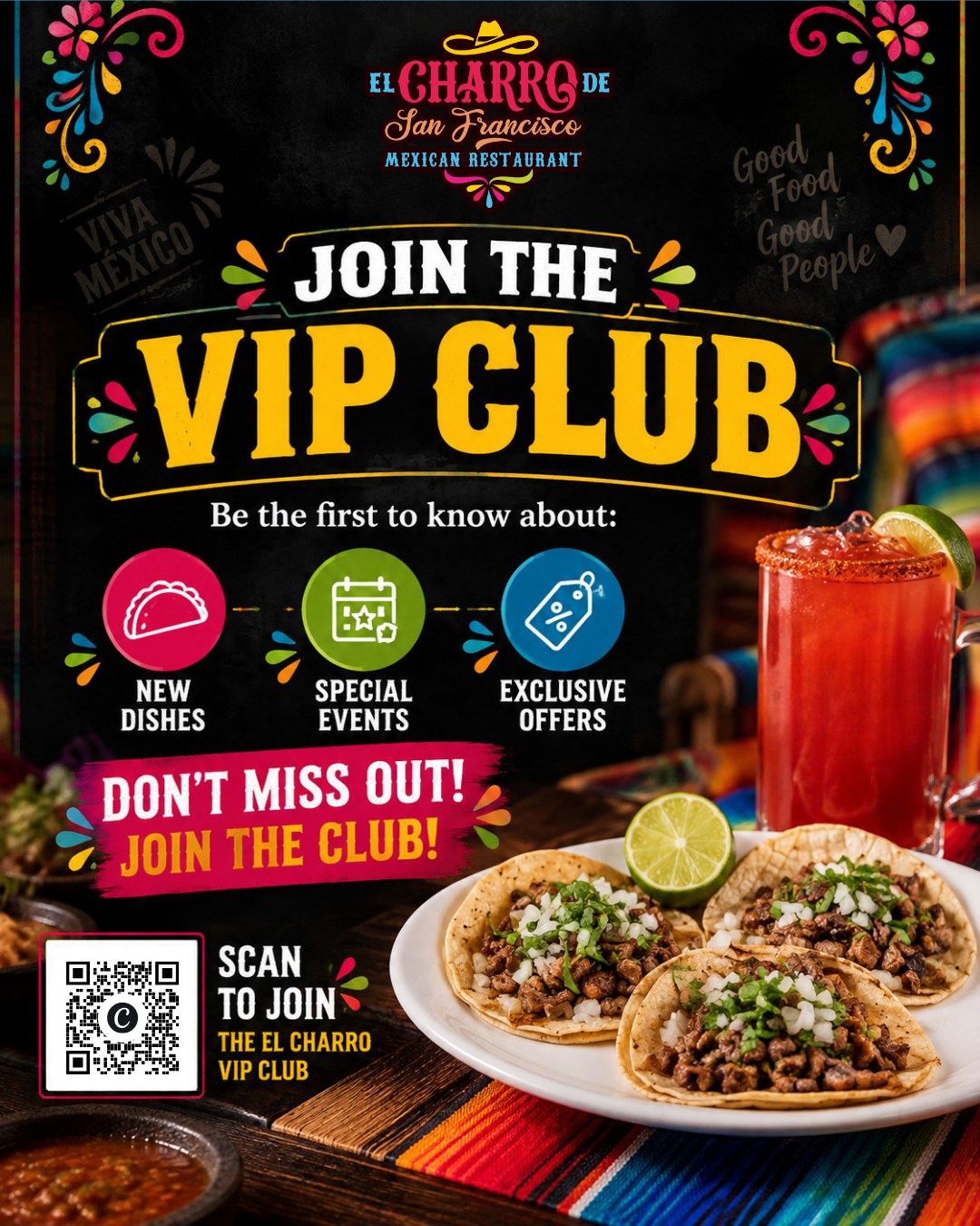 Exclusive discounts, special events, and the finest authentic Mexican flavor... 🌮🍻 Scan the code to join the VIP Club and tell us: what’s your go-to order at El Charro de San francisco? 👀🔥
#ElCharroDeSanFrancisco #VIPClub #ExclusiveOffers #ChicagoEats #ChicagoFoodies #MexicanFood #ExclusiveDeals #MexicanFoodChicago #AuthenticFlavor #JoinTheClub