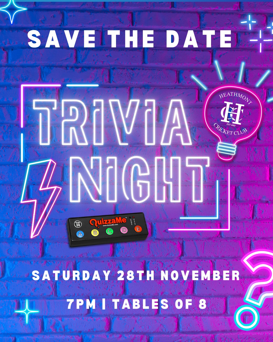 Save the NEW Date!
Trivia Night is happening 28th November - tickets available NOW on the website!