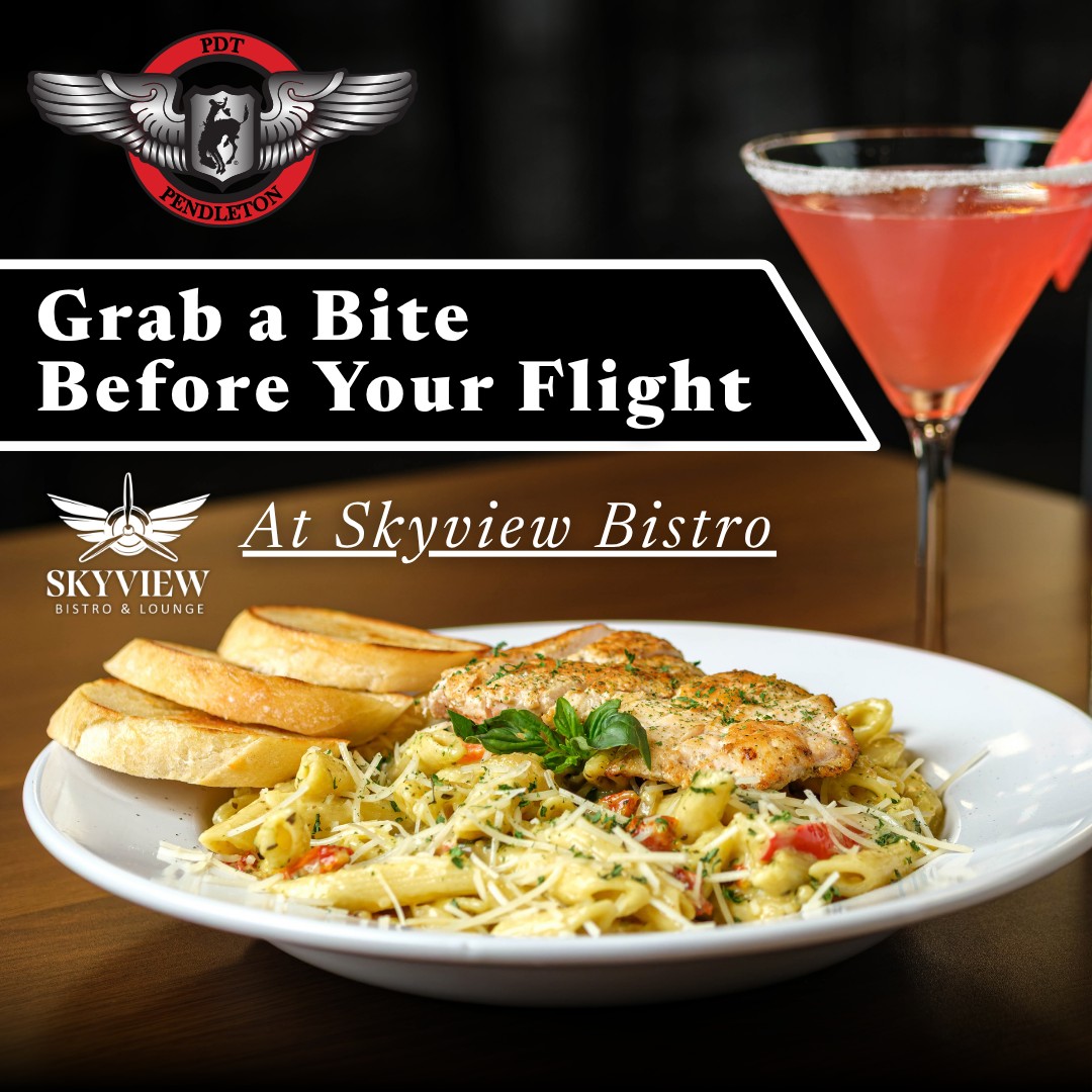 A little something before takeoff? ✈️
If you’re flying out of Pendleton, stop by @skyviewbistrolounge in the terminal for a bite before your flight. It’s one more way PDT makes air travel convenient from the moment you arrive.
Book your flights today by clicking the link in our bio.
.
.
#PendletonAirport #SkyviewBistro #Transportation #PDT #PDX #FlyPDT