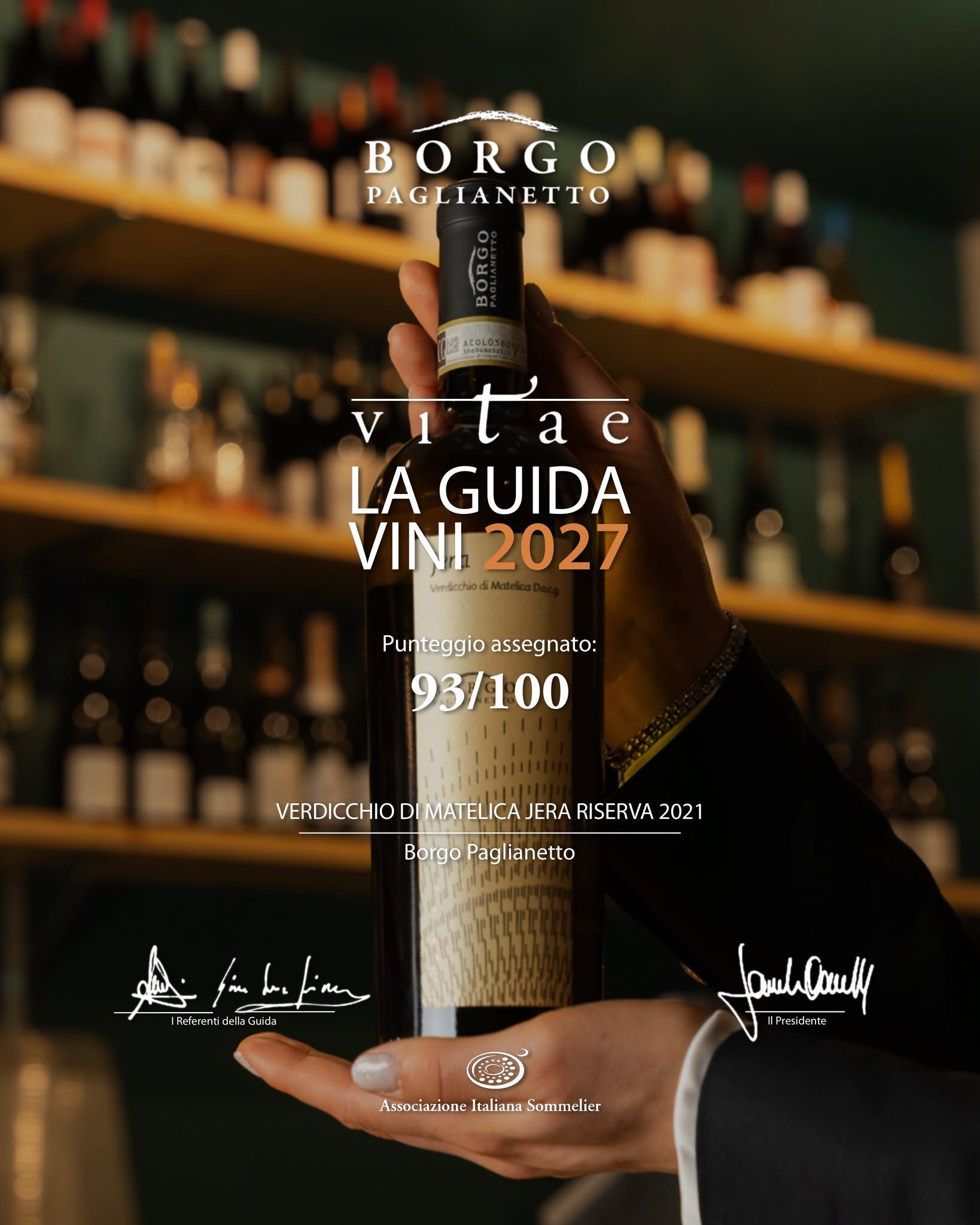 Un nuovo importante riconoscimento per il nostro Verdicchio di Matelica.
Jera Verdicchio di Matelica Riserva DOCG 2021 ottiene 93/100 nella Guida Vitae AIS 2027, entrando nella fascia di valutazione più alta, riservata ai migliori vini italiani.
Un risultato che premia un vino nato per esprimere profondità, carattere e longevità e che, ancora una volta, racconta l’identità del nostro territorio attraverso il Verdicchio.
—
Another important recognition for our Verdicchio di Matelica.
Jera Verdicchio di Matelica Riserva DOCG 2021 has been awarded 93/100 in the 2027 Vitae AIS Guide, placing it in the highest rating tier, reserved for Italy’s finest wines.
An achievement that celebrates a wine created to express depth, character and longevity and that, once again, tells the story of our territory through Verdicchio.
#Borgopaglianetto #Jera #VerdicchioDiMatelica #Verdicchio #RiservaDOCG #VitaeAIS #AIS #ItalianWine #MarcheWine #Matelica