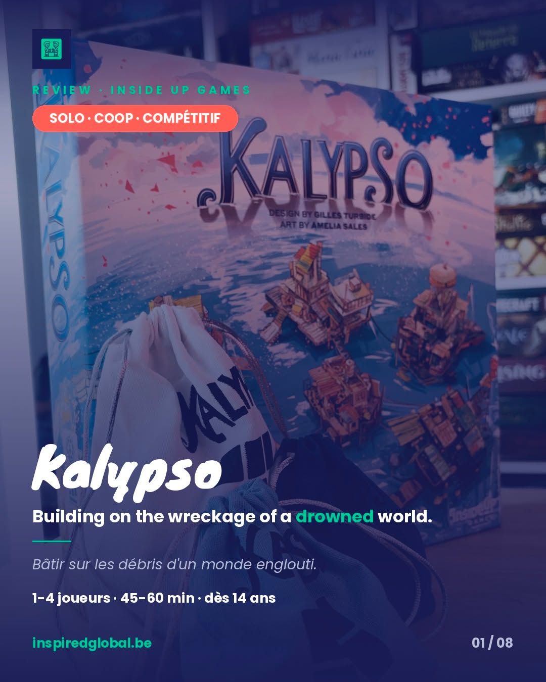A world swallowed by the sea, and three ways to survive it. 🌊
Kalypso (Inside Up Games) has you salvaging debris to build a floating settlement. Draft T-shaped tiles, match three symbols in a 2×2 square, build, and watch the combos chain up. Every round, the weather throws a new challenge your way.
Solo is the perfect way in. Competitive left me feeling I was enduring more than building. But co-op? That’s where Kalypso shines: no points, only survival, and every single tile counts.
Full review on the blog, link in bio. Heading to Essen? Stop by and touch those fabric-coated tiles: they don’t slide.
Solo, co-op or competitive: which one would you try first? 👇
@insideupgames
#boardgames #boardgame #tabletopgames #boardgamegeek #bgg