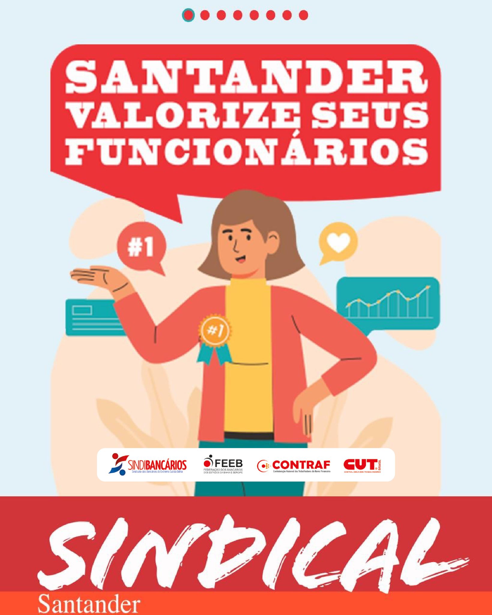 Santander, valorize quem faz o banco acontecer!
Os trabalhadores querem negociação de verdade e proposta decente, com avanços na PPRS, solução para os problemas do plano de saúde e respeito aos seus direitos. A pauta está na mesa. Faltam respostas e propostas que avancem.
Leia o Sindical Santander completo no site da Contraf-CUT e saiba mais sobre as reivindicações e as negociações com o banco.
Créditos: @contraf_cut
#Santander #Bancários #ContrafCUT #Direitos #NegociaçãoColetiva