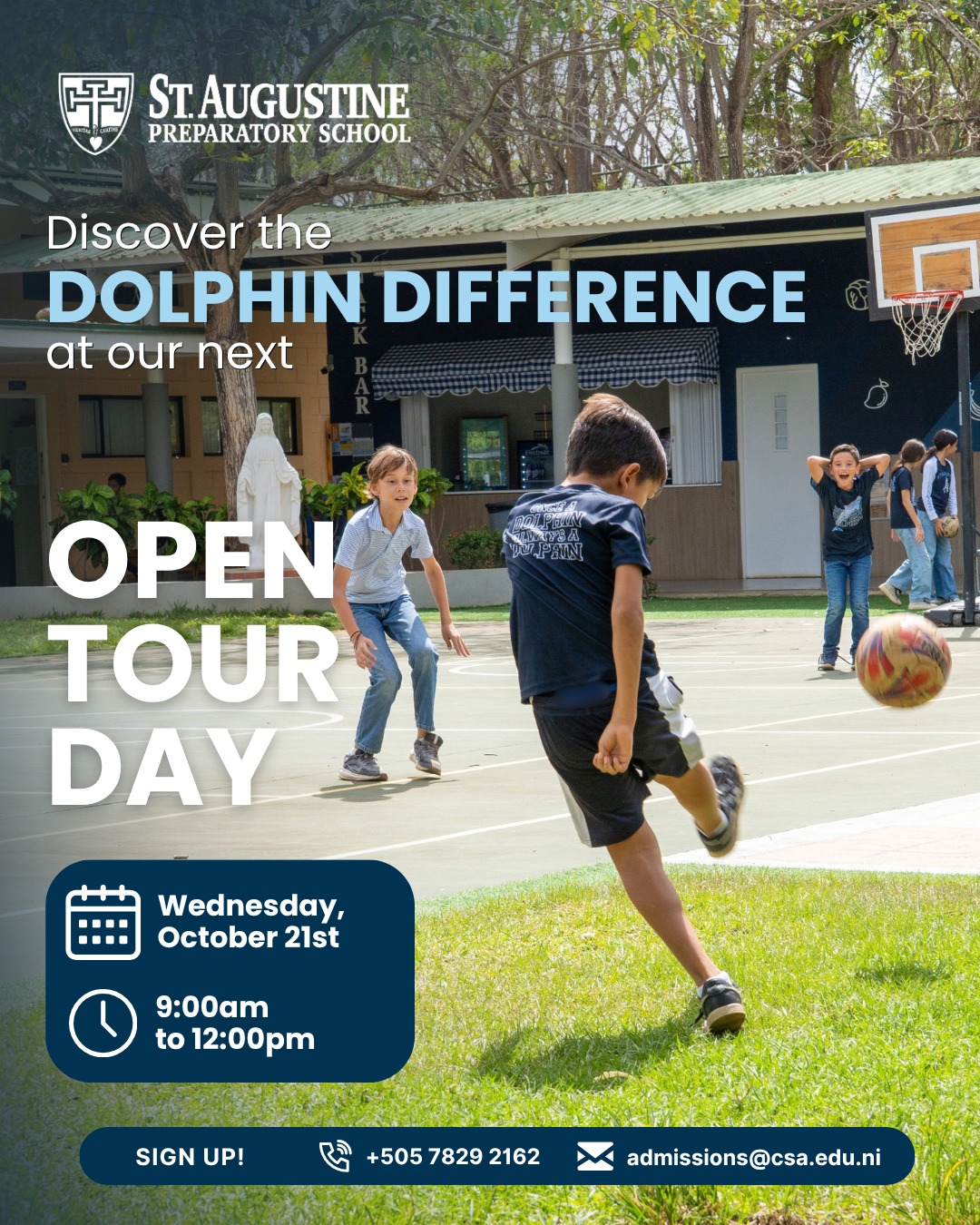 Discover the Dolphin Difference at St. Augustine Preparatory School! 🐬
Join our next Open Tour Day on Wednesday, October 21st by signing up here: https://calendly.com/fguevara-3/opentourdays
We're the only school in Nicaragua to:
🔹 Implement the Core Knowledge Sequence (PK-3 to 8th grade) for a solid academic foundation
🔹 Hold the highest accreditation (ACE Learning) from the New England Association of Schools and Colleges (NEASC)
Come see how our academics and extracurriculars set our students up for success.
--
¡Descubre the Dolphin Difference en St. Augustine Preparatory School!
Únete a nuestro próximo Open Tour Day el miércoles 21 de octubre inscribiéndote aquí: https://calendly.com/fguevara-3/opentourdays
Somos el único colegio en Nicaragua en:
🔹 Implementar Core Knowledge Sequence (PK-3 a 8vo grado) para una base académica sólida
🔹 Obtener la acreditación más alta (ACE Learning) de la New England Association of Schools and Colleges (NEASC)
Visítanos y conoce más acerca de cómo nuestros programas académicos y extracurriculares impulsan a nuestros alumnos al éxito.
#JoinThePod #GoDolphins #BuildingKnowledge #topacademicschool