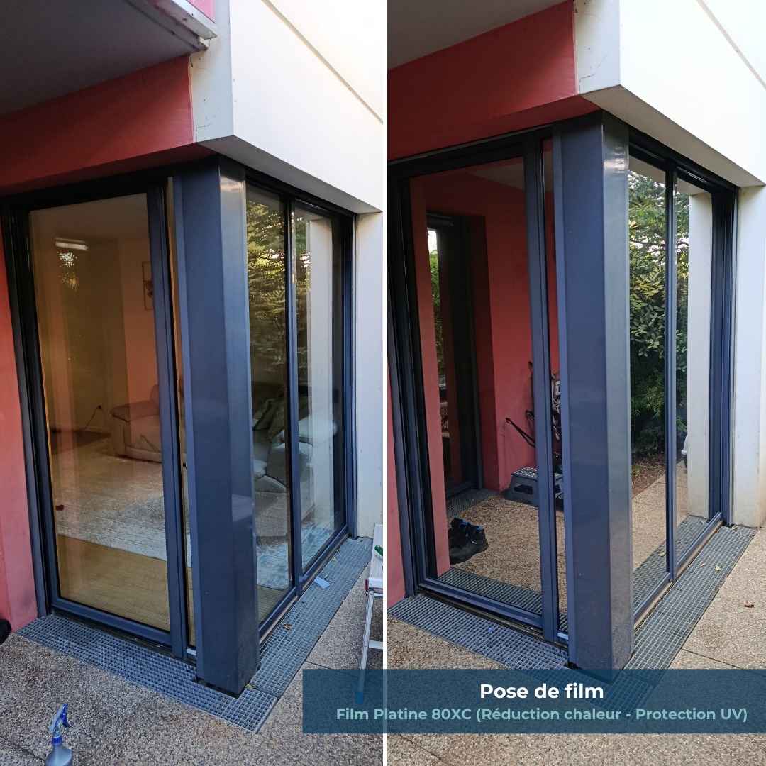 Moins de chaleur et moins de vis-à-vis à Vitry-sur-Seine.
Pose de près de 7 m² de film Platine 80 XC sur 5 vitrages d’une habitation.
88 % d’énergie solaire rejetée, 84 % de réduction de l’éblouissement et 99 % des UV bloqués. Son effet miroir permet également de préserver l’intimité en journée tout en conservant la vue vers l’extérieur.
#VerreIDF #Platine80XC #FilmSolaire #FilmMiroir #SansTain #ConfortThermique #Intimite #Vitrage #VitrySurSeine