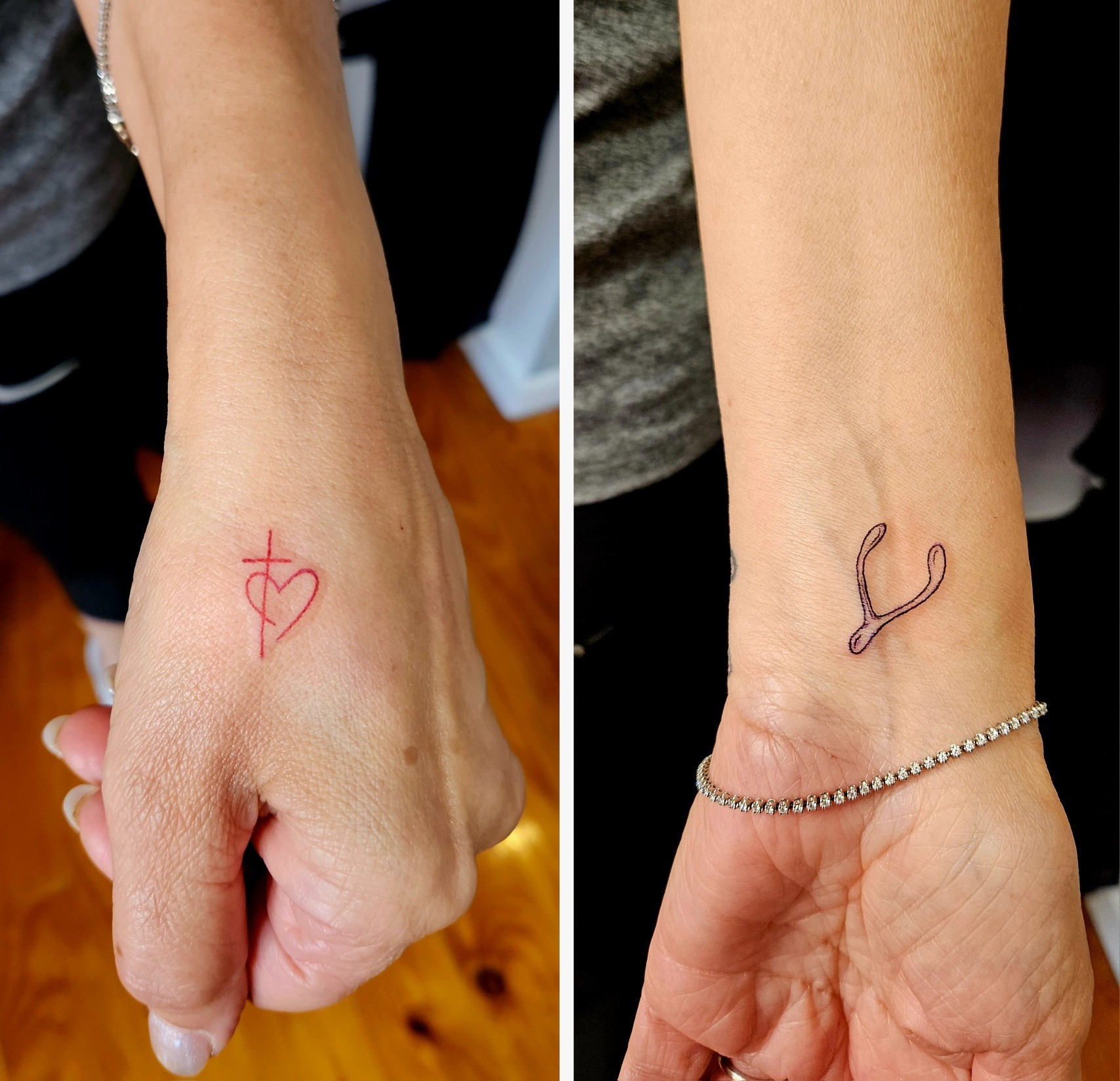 Couple of little cute ones 😄 done by Pete @Pete_Explicit Ink #tattoo #crosstattoo #wishbonetattoo #explicitinktattoo #ink #graywashtattoo #melbournetattoo #tattooistnearme #stalbanstattoo