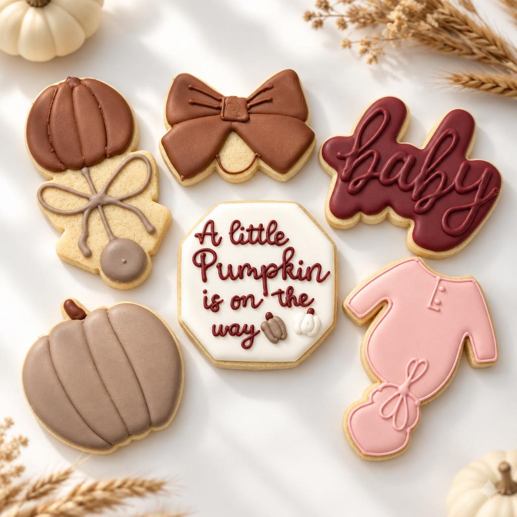 A little pumpkin is on the way! 🎃💕
Celebrating a sweet new arrival with custom cookies in soft autumn colors—complete with tiny pumpkins, a baby onesie, and a special announcement cookie. Such a lovely way to share the happy news! 🍪✨
Planning a baby shower or special celebration? Message us to create a custom cookie set just for you.