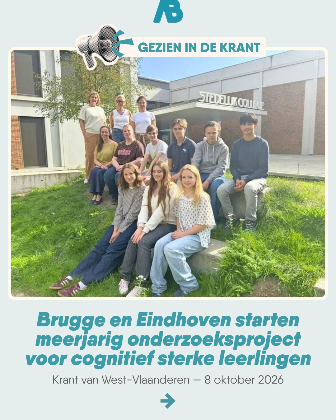 Atheneum Brugge slaat de handen in elkaar met @stedelijkcollegeeindhoven.hgl en dat voor de komende drie schooljaren. Cognitief sterke leerlingen starten er een eigen onderzoeksproject waarbij maatschappelijke en wetenschappelijke kwesties onder de loep worden genomen.
-
#ikbeneenatheneeër #fieroponsgo #atheneumbrugge #impact
