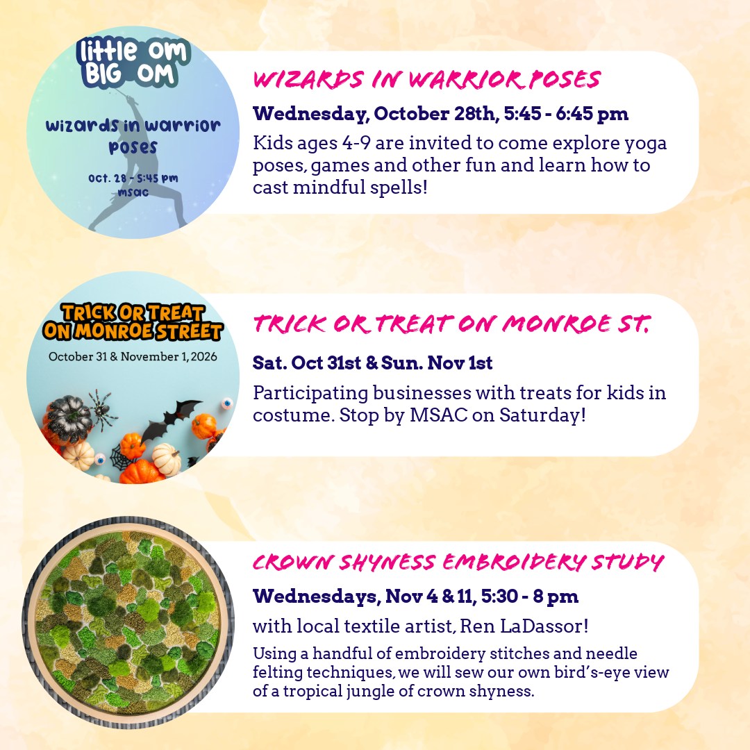 Yoga. Performances. Halloween fun. Cozy art vibes. 🎃🎨🎶
Your fall calendar just got a whole lot better. See what’s coming up at MSAC