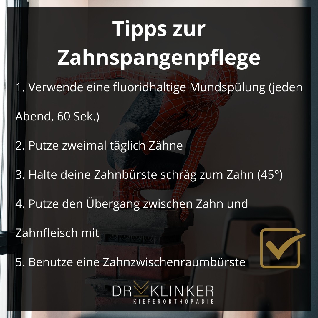 Dr. Klinkers Tipps zur Zahnspangenpflege:
✅ Verwende jeden Abend eine fluoridhaltige Mundspülung für ca. 60 Sekunden.
✅ Putze 2x täglich deine Zähne.
✅ Halte deine Zahnbürste beim Putzen schräg zum Zahn (45°), sodass die Borsten unter dem Bogen die Zähne reinigen.
✅ Putze den Übergang zwischen Zahn und Zahnfleisch immer mit.
✅ Benutze für schwierige Ecken eine Zahnzwischenraumbürste.
Wir hoffen, dass wir dir weiterhelfen konnten. Bei weiteren Fragen kannst du uns gerne kontaktieren. 👍😊
#gesundezähne #zahnpflege #mundhygiene #kieferorthopädie #hildesheim #drklinker #kieferorthopädischebehandlung #zahnspangen #kieferorthopädiehildesheim