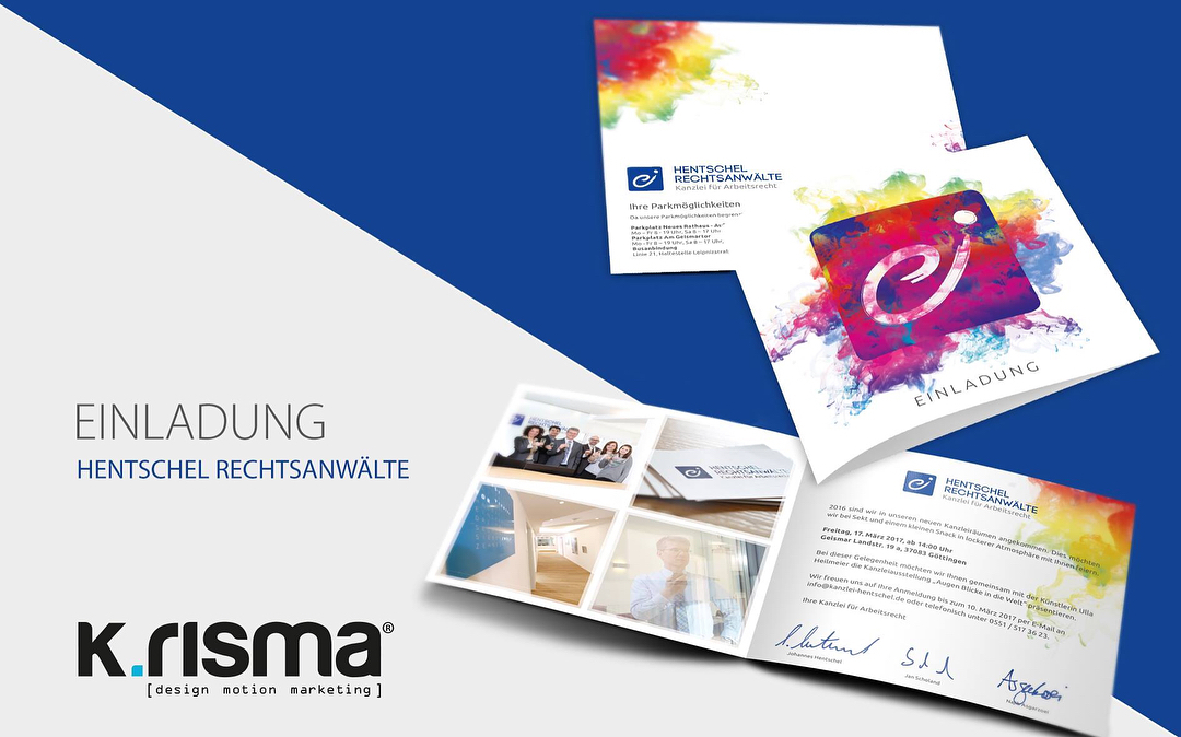 Einmal alles neu für die Hentschel Rechtsanwälte.
Kunde: Hentschel Rechtsanwälte
Leistungen: Logo-Redesign, Geschäftspapiere, Einladungen, Kanzleibroschüre, Webdesign, Gestaltung der Innen-/Außen Beschriftung, Fotoshooting mit STUDIO MIRKO PLHA
#brand #werbeagentur #grafik #germany #göttingen #design #motion #marketing #agency #social #socialmediamarketing #service #movie #animation #comercial #krisma #k_risma #kampagne