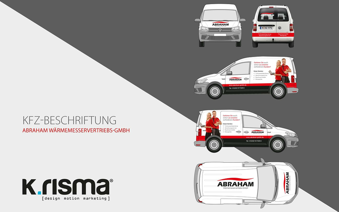 Abraham Wärmemesservertriebs GmbH
Leistungen: KFZ-Beschriftung, Flyer-Gestaltung, Anzeigen-/Kampagnenvorschläge,
Fotoshooting mit STUDIO MIRKO PLHA
#brand #werbeagentur #grafik #germany #göttingen #design #motion #marketing #agency #social #socialmediamarketing #service #movie #animation #comercial #krisma #k_risma #kampagne