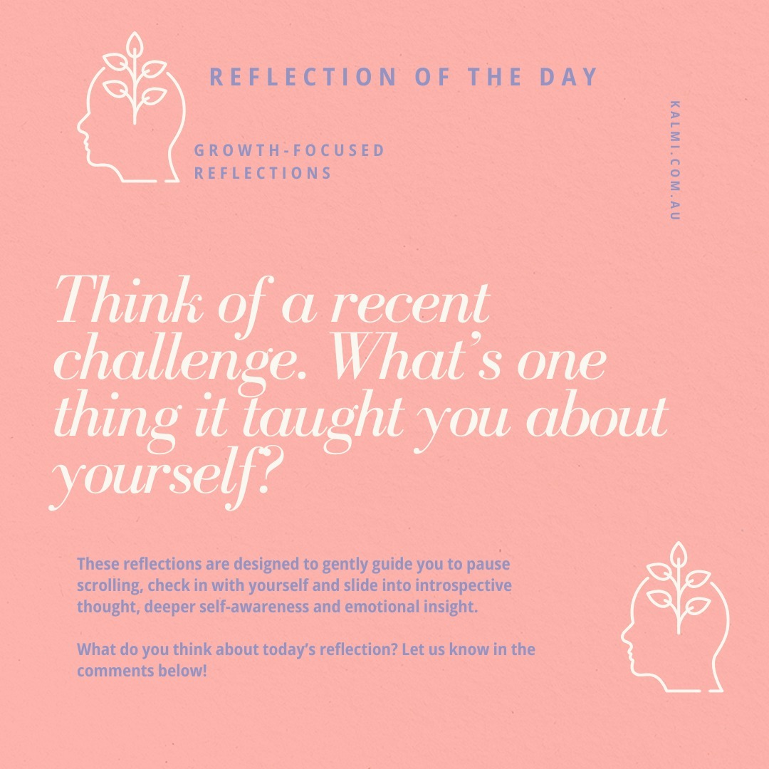 Think of a recent challenge. What’s one thing it taught you about yourself?
💬 Challenges often carry hidden lessons. What did your last one teach you?
Share below or reflect privately with Kalmi.
#TryItTuesday #MentalHealthAI, #EmotionalWellbeingAI
#SelfReflectionTools, #JournalingAI #EmotionalGrowth #EmotionalIntelligenceTools #PersonalGrowthTools
#KalmiAI, #KalmiThoughtExperiments