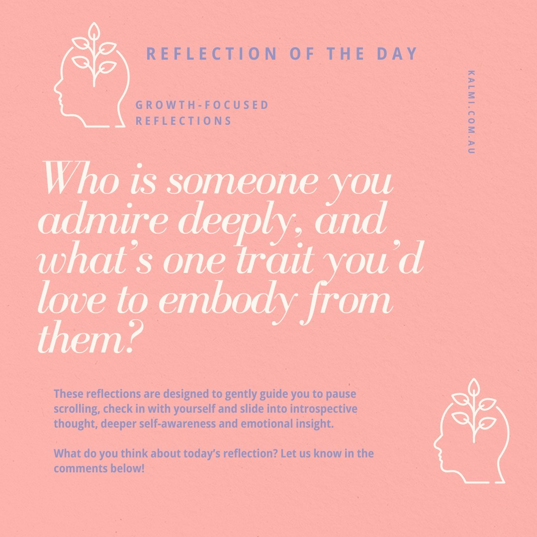 Admiration Mirror 🪞
Who is someone you admire deeply, and what’s one trait you’d love to embody from them?
💬 Admiration often reflects what we value most. Who inspires you, and why?
Tag someone who inspires you, or share your thoughts below!
#TryItTuesday #MentalHealthAI, #EmotionalWellbeingAI
#SelfReflectionTools, #JournalingAI #EmotionalGrowth #EmotionalIntelligenceTools #PersonalGrowthTools
#KalmiAI, #KalmiThoughtExperiments
