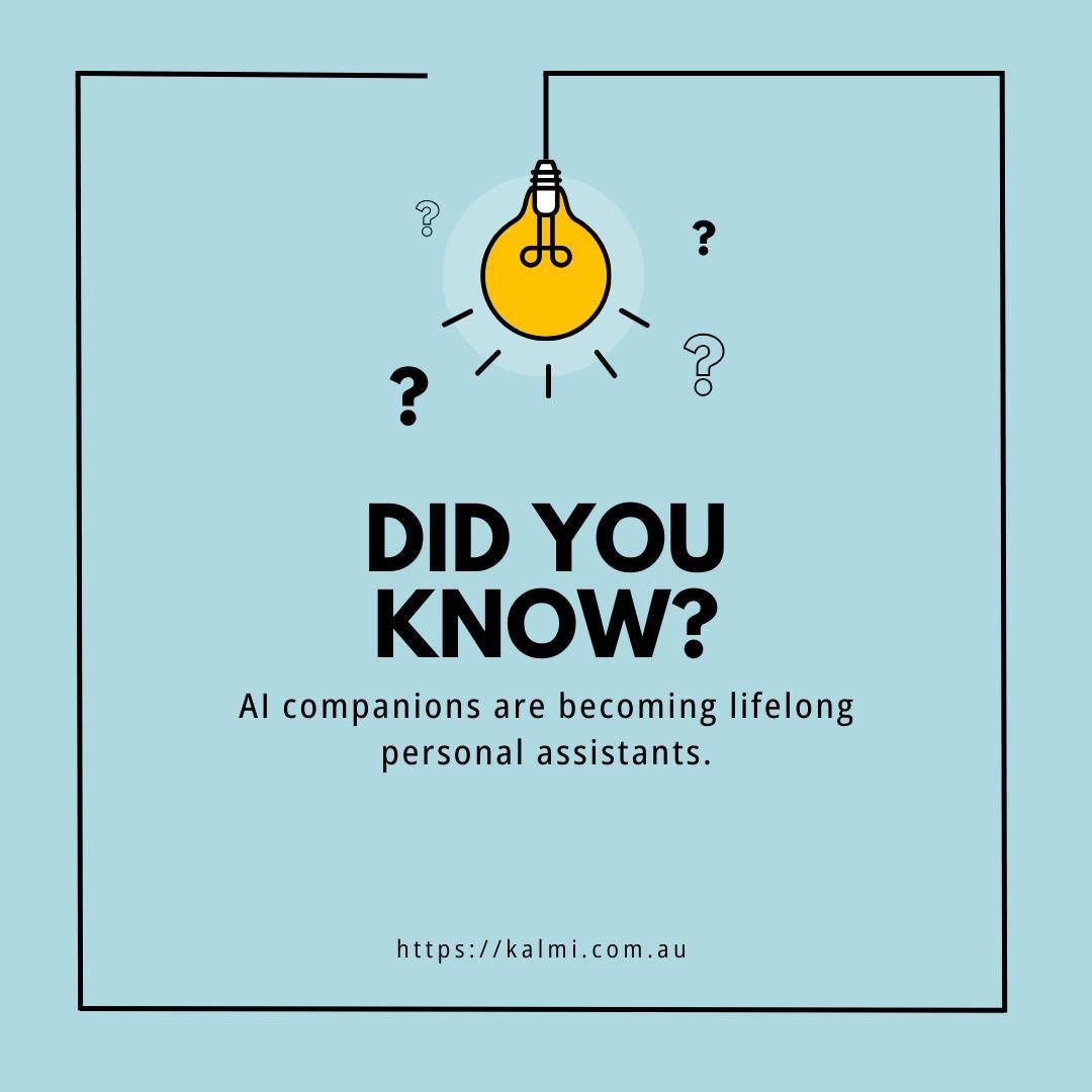 🤖💬 Did you know? AI companions are evolving into lifelong personal assistants, offering support, companionship, and personalised interactions throughout our lives.
#AI #ArtificialIntelligence #TechInnovation #PersonalAssistant #FutureTech #Innovation #Technology #DigitalCompanion #SmartTech #MachineLearning #TechTrends #VirtualAssistant #TechNews #Inspiration #DidYouKnow #FactOfTheDay #KnowledgeIsPower #KalmiInsights