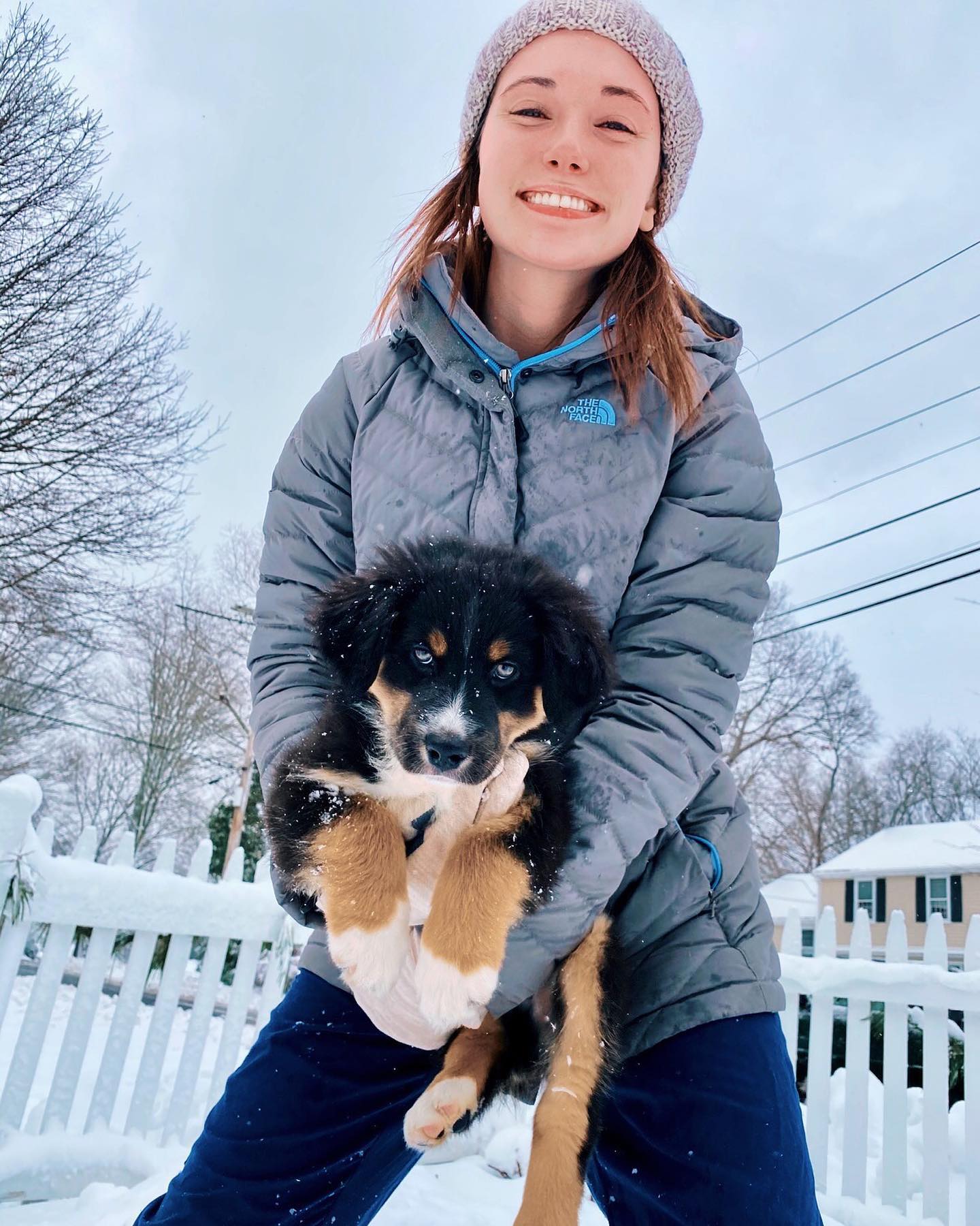 Spruce’s first snow ❄️ I hope that when I’m eighty I still find myself falling on my ass