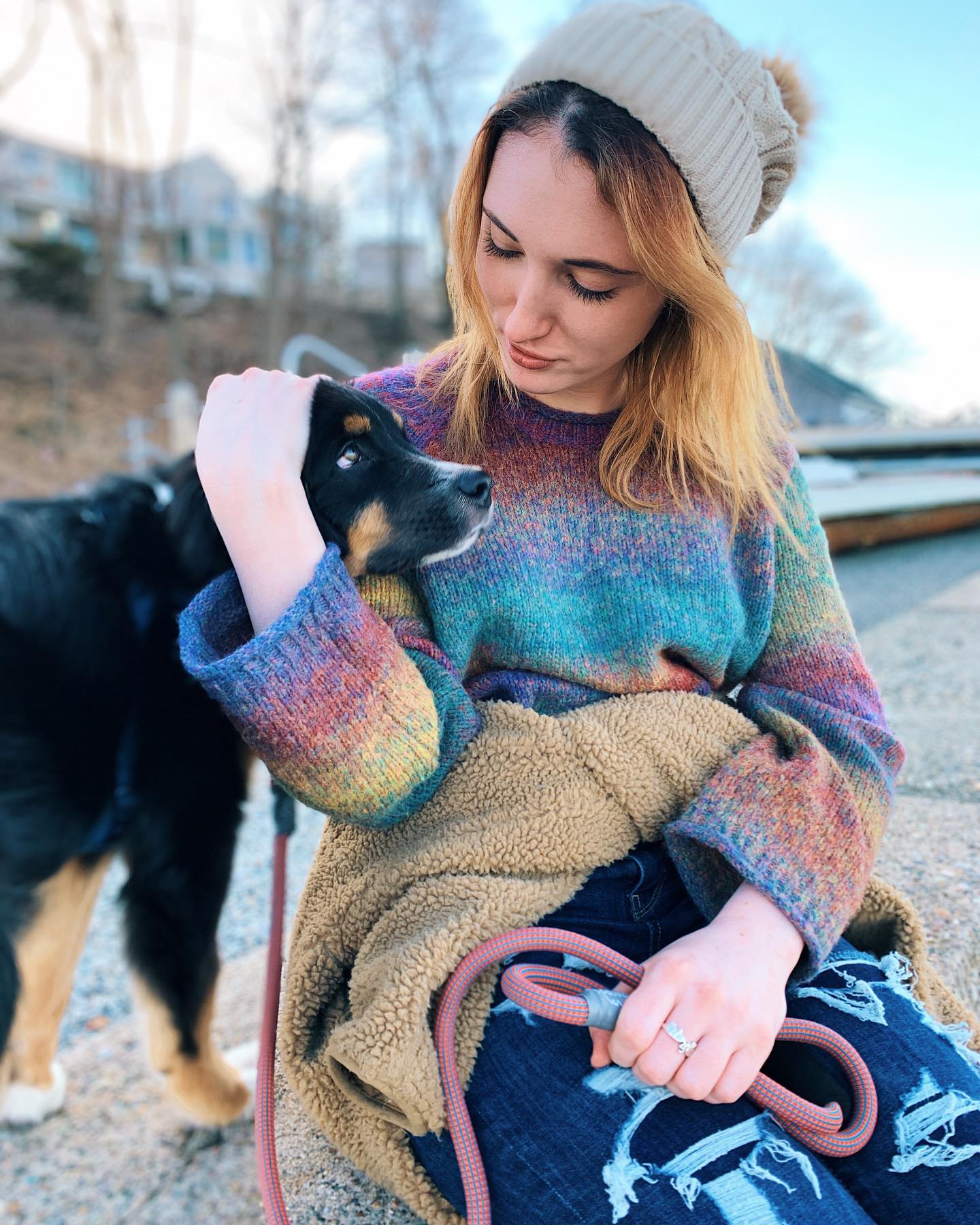 I’m in between going back to blonde. Ignore the brassy and embrace the classy that is Spruce’s nose boop ❤️🐾