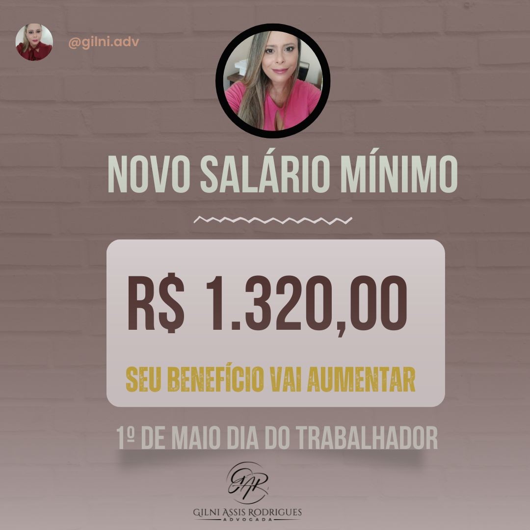 🛑Atenção!
A partir de hoje dia 01/05/2023 o novo salário mínimo será de R$ 1.320,00.
📝Para os Segurados que realizam a contribuição pelo salário mínimo, a partir do mês de Maio os valores mudam:
1. Facultativo 11% (Código 1473) - R$ 145,20.
2. Contribuinte Individual 11% (Código 1163) - R$ 145,20.
3. Facultativo 20% (Código 1406) - R$ 264,00
4. Contribuinte Individual 20% (Código 1007) - R$ 264,00
🛑Isso significa também que a competência de MAIO DE 2023, deverá ser paga em junho de 2023, já com os valores alterados, ou então irá configurar salário abaixo do mínimo, não sendo reconhecido pelo Inss.
👏Parabéns a todos os trabalhadores!
Gostou do conteúdo ? Compartilhe!