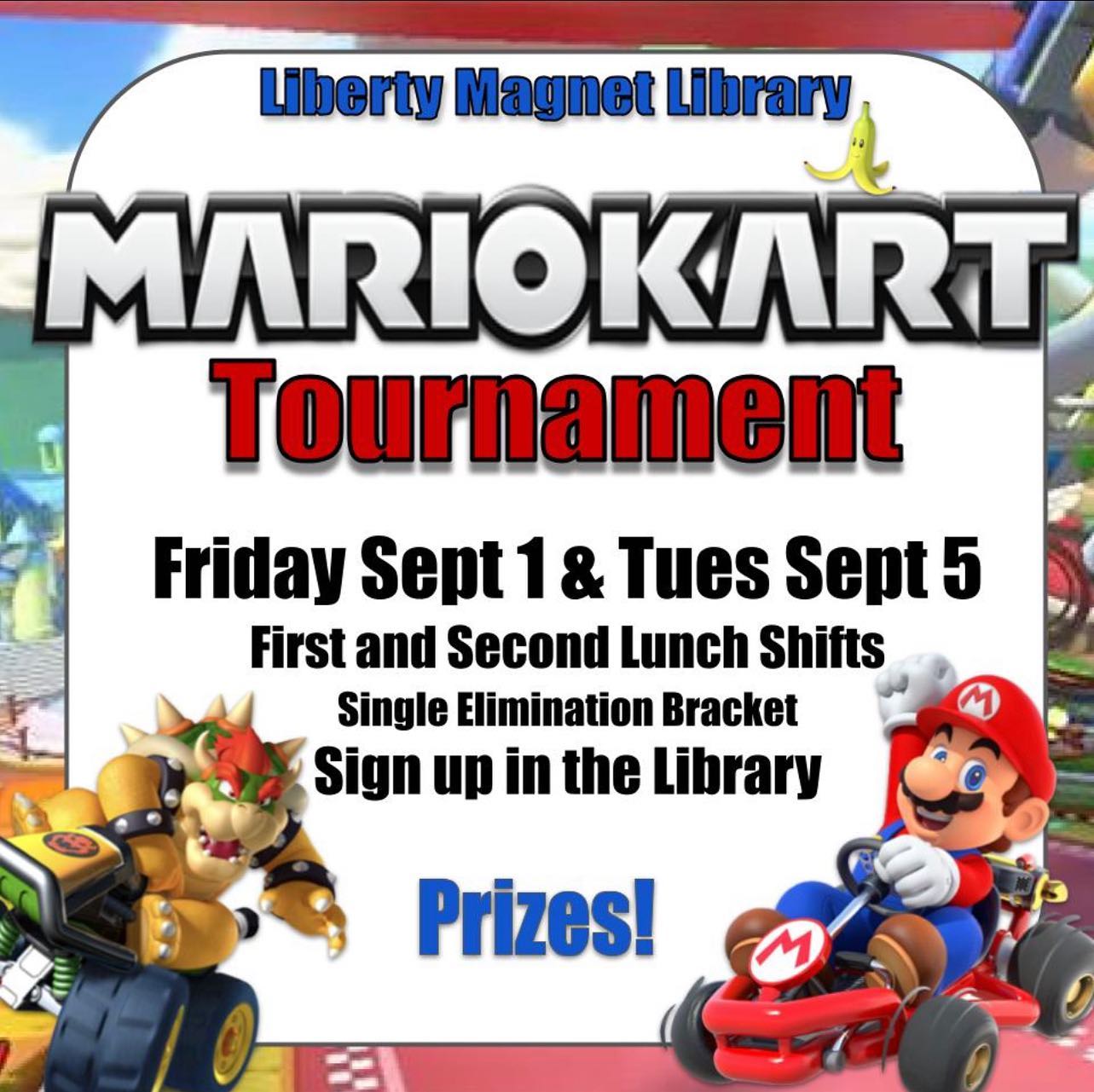 Starts TOMORROW! #highschoollibrary #schoollibrary #mariokart