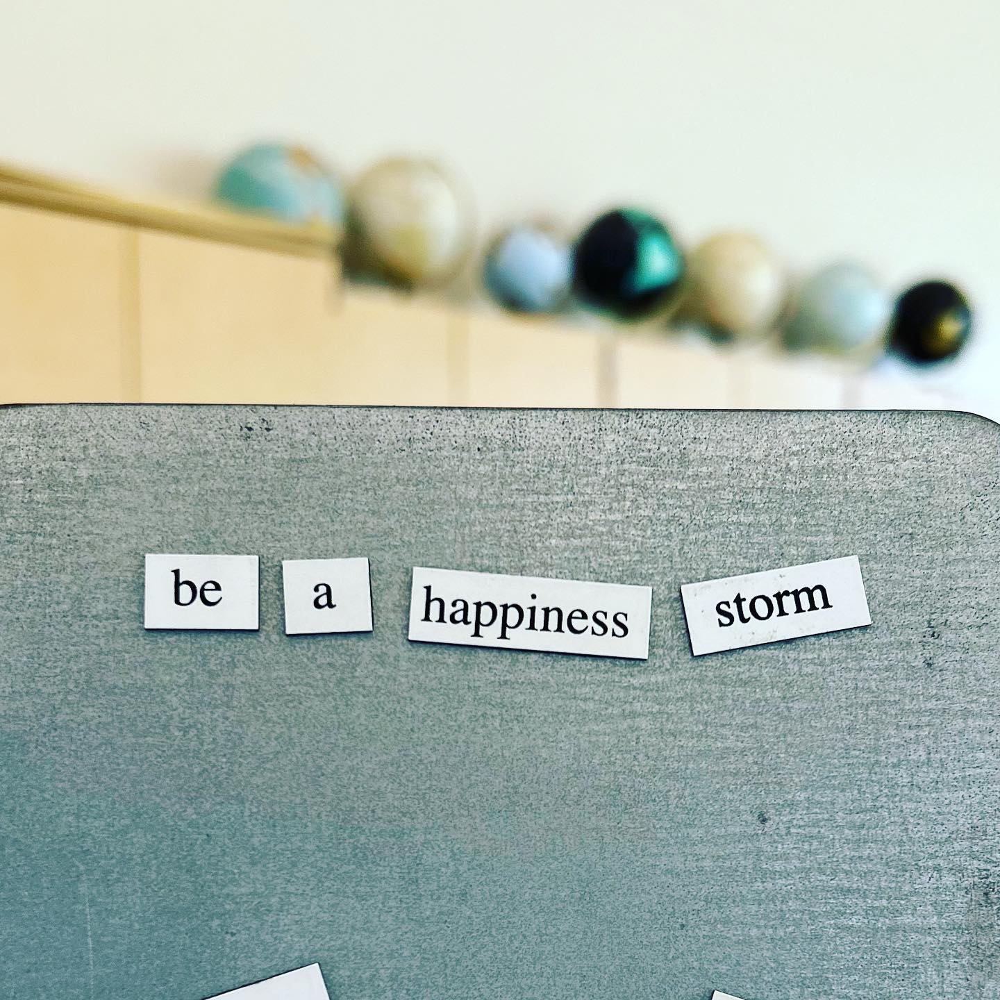 We love seeing what poetry is left for us on the magnet board! Go be a storm of happiness! #highschoollibrary