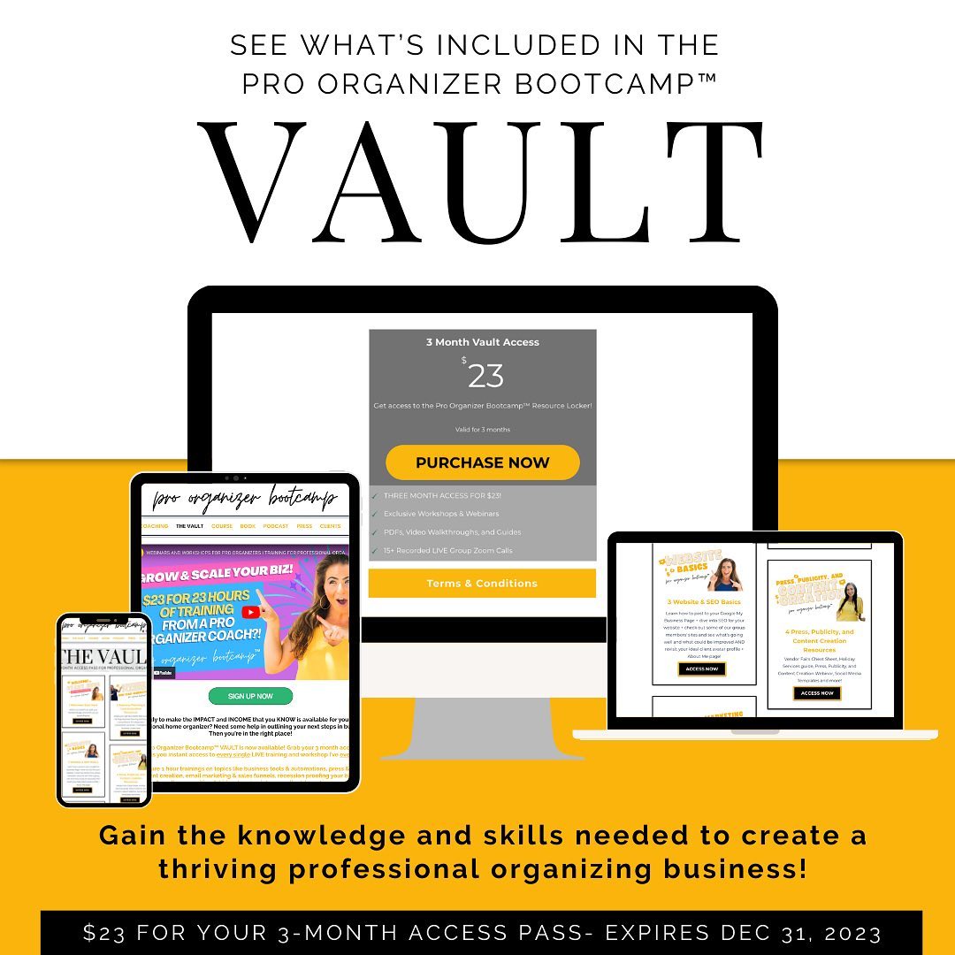 ššš§š šš š”šØš®š«š¬ šØš šš®š¬š¢š§šš¬š¬ šš«šš¢š§š¢š§š š°š¢šš” š #š©š«šØšØš«š šš§š¢š³š¢š§š šššššš ššØš« š£š®š¬š $šš? šš”šš§ šš”š šš«šØ šš«š šš§š¢š³šš« ššØšØšššš¦š©ā¢ ššš®š„š š¢š¬ ššØš« š²šØš®!
If you are 3 months to 2 years into building your business and youād like to add to your business knowledge bank on topics likeā¦
š Automating Sales & Marketing Processes
š Legally Protecting Your Business
š Taxes & Financials
š Growing & Scaling
š Press & Publicity
+ š¬šØ š¦š®šš” š¦šØš«š! ā© š¬š°š¢š©š šš”š«šØš®š š” ššØ š¬šš šš±šš¦š©š„šš¬ šØš š¦šØšš®š„šš¬ š¢š§šš„š®ššš
⦠then grab your 3-Month Access Pass to the Vault at proorganizerbootcamp.com/vault
š Access the FULL library of exclusive webinars & workshops for professional organizers like you who want to take their business to the next level.
š§ Learn how to grow and scale your organizing business with tons of worksheets and guidebooks that arenāt available ANYWHERE ELSE!
š» Simply head to proorganizerbootcamp.com/vault on a desktop or laptop computer and get access to all these goodies
š°Oh and PS- the price goes up to $47 for a 3-Month Access Pass as of January 1, 2024⦠so get in now!
ššš š²šØš® š¢š§ šš”š ššš®š„š.
#proorganizercommunity #professionalorganiser #professionalorganising #homeorganiser #homeorganising #organizercoach #homeorganizer #organizermarketing #proorganizermarketing #professionalorganizers