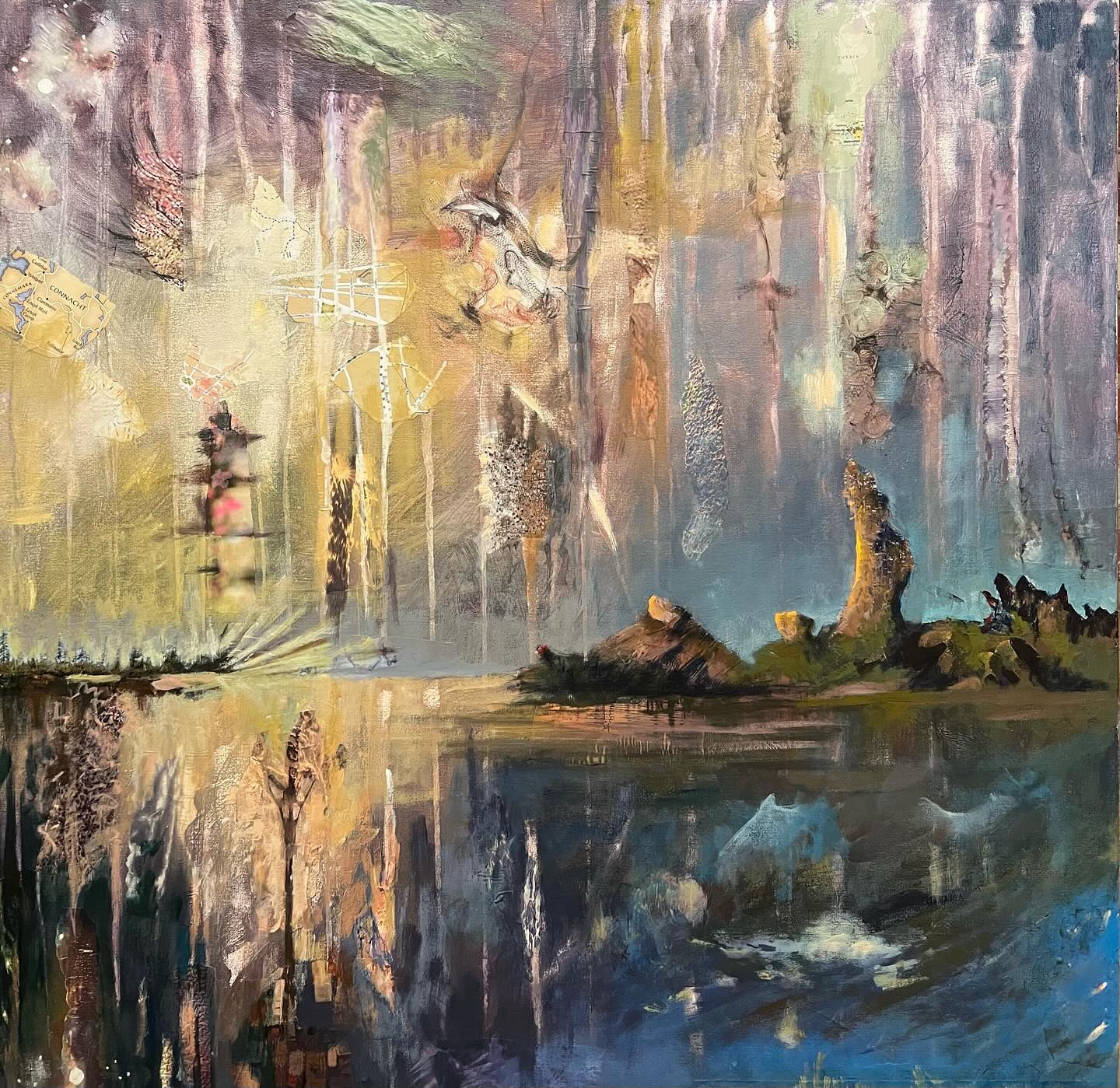 This is a new abstract painting with a layer of collage, followed by anther layer of paint.  I love the magical light.