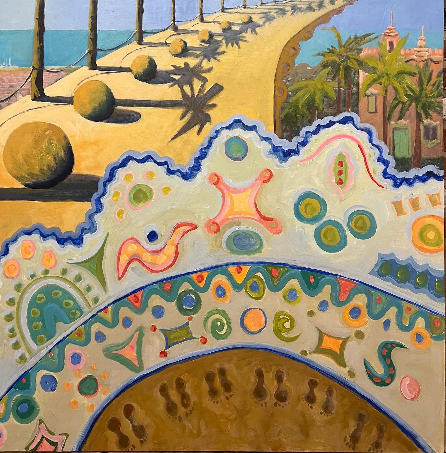 Park Guell in Barcelona, from my imagination.  It is such a magical park!