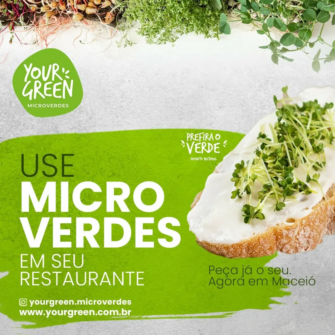 Agora em Maceió, você tem YourGreen Microverdes! 🌱
Dê um toque de requinte aos seus pratos com nossos microverdes de alta qualidade. Faça a reserva da sua produção e transforme suas receitas em verdadeiras obras-primas gastronômicas! 🍽️💚
Como encomendar:
Faça a sua reserva na nossa colheita de microverdes e garanta ingredientes, lindos, frescos e saborosos para elevar a qualidade de seus pratos. Enriqueça a apresentação de suas criações culinárias.
Solicite nosso catálogo de variedades ou acesse nosso site.
YOURGREEN MICROVERDES
WHATSAPP: 82 9.81870171
EMAIL: yourgreen.microverdes@gmail.com
www.yourgreen.com.br
#maceio #gastronomia #Microverdes #InovaçãoCulinária #SaborSaudável #YourgreenMicroverdes #Superalimento #AlimentaçãoSaudável #ComidaSaudável #AlimentaçãoConsciente #Nutrição #ReserveAgora #EatingGreen #SaudávelEVital #Yourgreen #MicroverdesMaceió