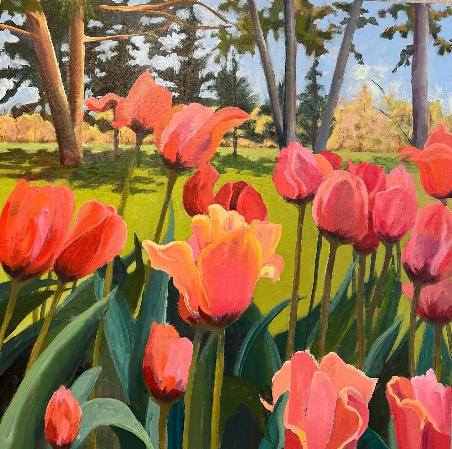 Just finished up a painting started last year.  Spring is here again and the tulips are beginning to bloom.  New Spring inspiration to finish it!