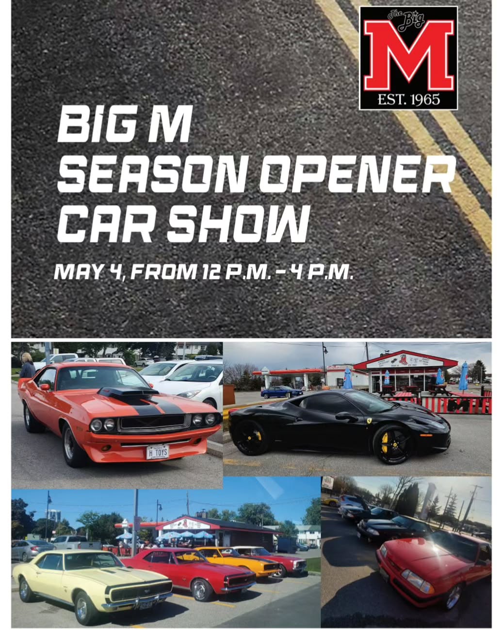 NEXT SATURDAY!!!! ๐ธ Rev up your engines and mark your calendars! ๐๐จ Join us for our annual Spring Car Show at The Big M Drive In on Saturday May 4 at 12PM! ๐๐๏ธ Get ready to admire some classic beauties, enjoy mouthwatering burgers, and soak up the spring vibes! ๐ Don't miss out on the fun - tag your car-loving friends and spread the word! Spots to fill quickly so please be responsible when arriving #SpringCarShow #BurgerAndCars #burgersandburnouts #pickering #LocalVibes ๐๐