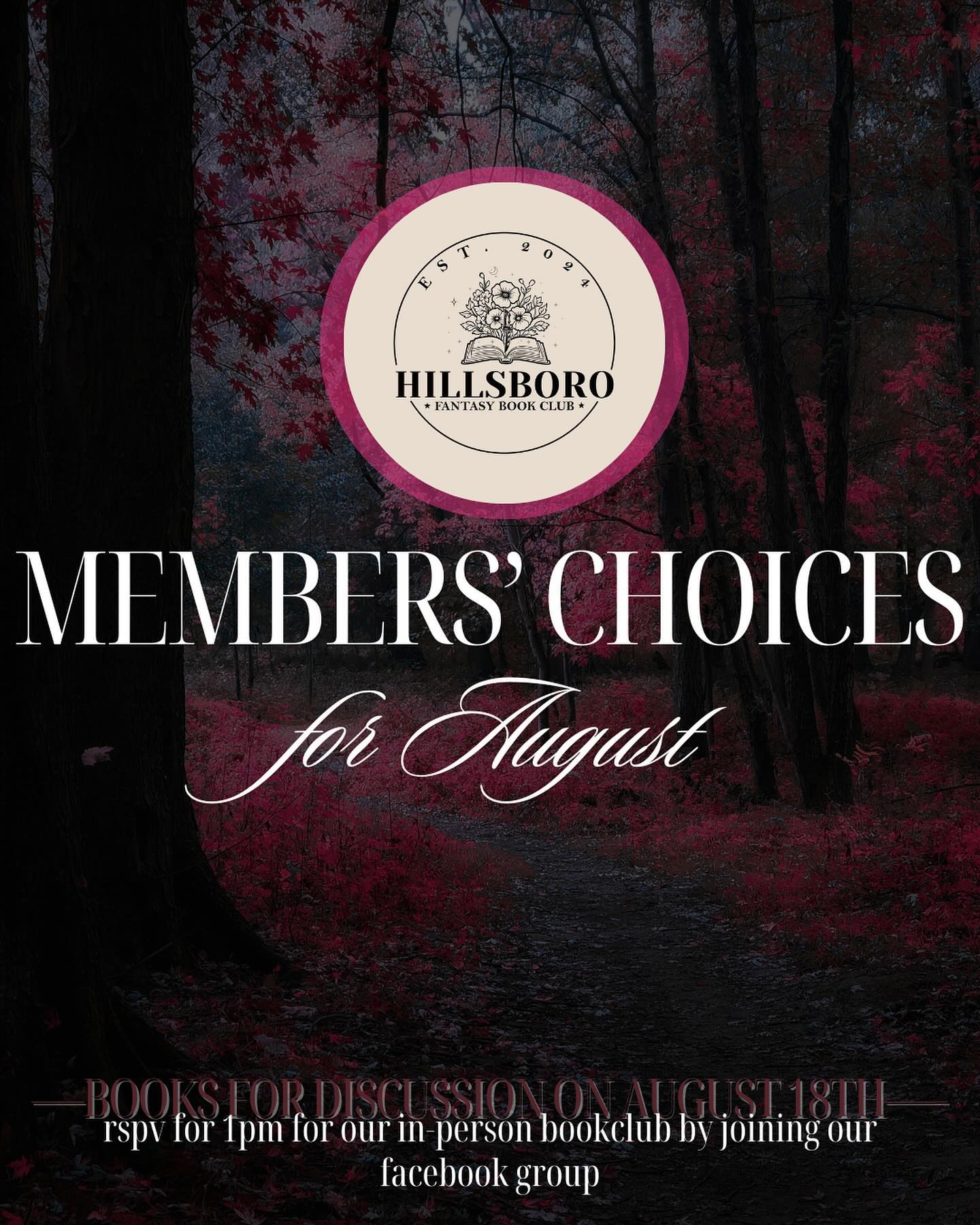 📚 Check out books that will be discussed at our next bookclub meeting! 📚
✨ Interested in coming to the Hillsboro in-person bookclub at 1pm on August 18, 2024? Join our facebook group for location details! ✨
📚 Let us know below what you thought of the books below and what books you’d like to be discussed in the future 📚
.
.
.
.
.
#hillsborofantasybookclub #bookclub #bookstagram #booktok #noraroberts #rebeccayarros #fourthwing #ironflame #thebadones #melissaalbert #faithhunter #bloodoftheearth #theawakening #bloodandsteel #helenscheuerer #carissabroadbent #theborderkeeper #kerstinhall #mistborn #brandonsanderson #thefinalempire #tbr #bookofthemonth #recommendation #tordotcompublishing