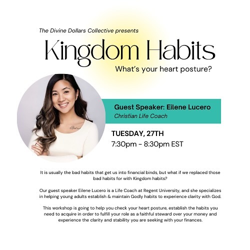 NEW WORKSHOP!!
The Divine Dollars Collective is hosting another workshop next Tuesday the 27th!
We will be welcoming Eilene Lucero (@eileneluc) as our guest speaker for the workshop.
God has given her a word about habits and heart posture that you just truly don’t want to miss out on!
Join us in the Divine Dollars Collective to attend!
Click the link in my bio to join DDC and become a member so you can attend this amazing event and many more to come!
.
.
.
#christianevent #757workshop #norfolkstate #olddominionuniversity #757collective