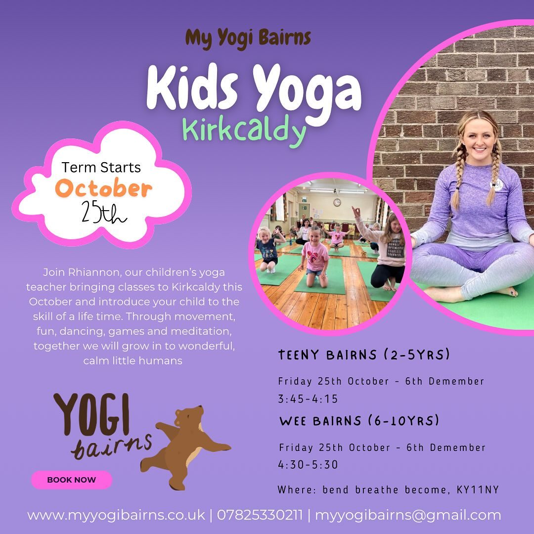 🎉 Exciting News for Little Yogis in Kirkcaldy! 🎉
We are thrilled to announce our very first Kids Yoga Term starting from 25th October! 🌟
🧘♂️ Class Details:
• Fridays at bend breathe become
• 3:45-4:15pm for ages 2-5 years
• 4:30-5:30pm for ages 6-10 years
Yoga is a fun and engaging way for children to move, relax, and build confidence. Here are just a few amazing benefits:
✨ Boosts Focus & Concentration
✨ Improves Flexibility & Strength
✨ Encourages Mindfulness & Calm
✨ Promotes Emotional Wellbeing
✨ Builds Social Skills & Confidence
Our sessions are designed to be playful, creative, and packed with adventure—perfect for active little ones who love to explore, move, and have fun!
Spaces are limited, so don’t miss out!
Book your child’s spot today for a term full of fun, relaxation, and mindful movement!
🔗 Link to book: https://my-yogi-bairns.classforkids.io
Can’t wait to see you there🧘♀️
#kidsyoga #kirkcaldy #Yoga #teacher #ChildrensYoga #activityprovider #kidsclub #kiddingaroundyoga #MyYogiBairns #teacherlife #parentlife #Kids #teachergram