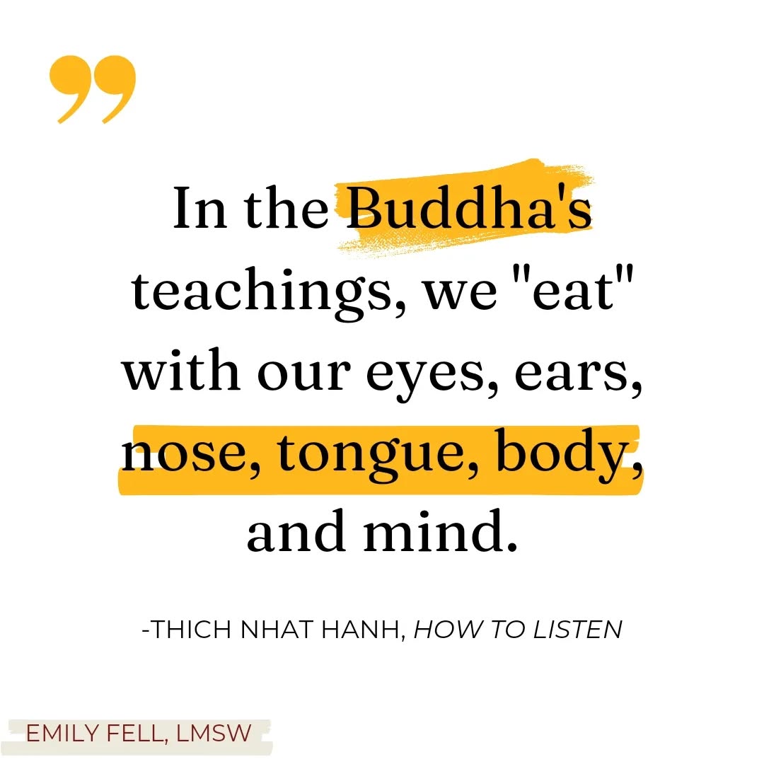 Can you imagine that each video, show, article, conversation or activity you engage in today is an item you're consuming? We could ask: how did it make me feel to "eat" that? Do I want to consume more, or less, of that thing tomorrow? What am I truly craving today? @thichnhathanh
#buddhismteachings #mindfulness #selfreflection #somatictherapy #mindbody